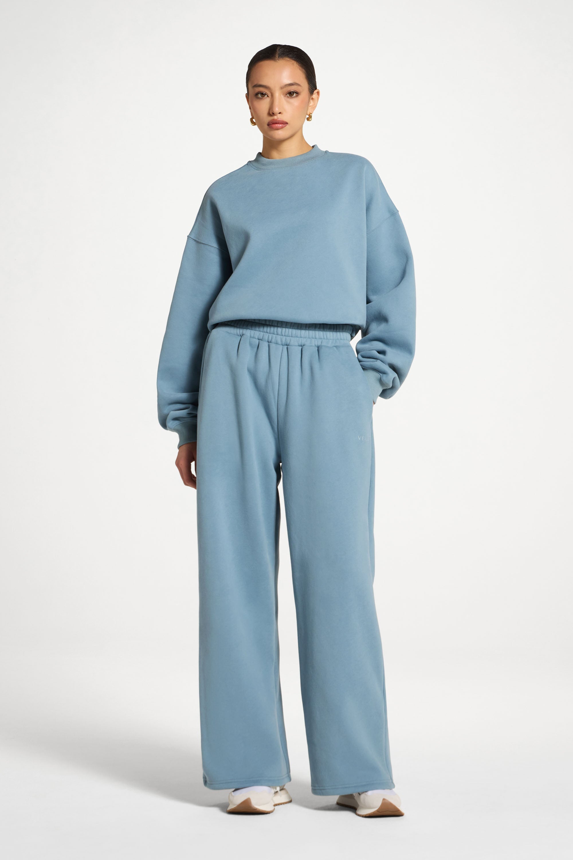 Cotton Wide Leg Sweatpants - Steel Blue Abayas Veiled
