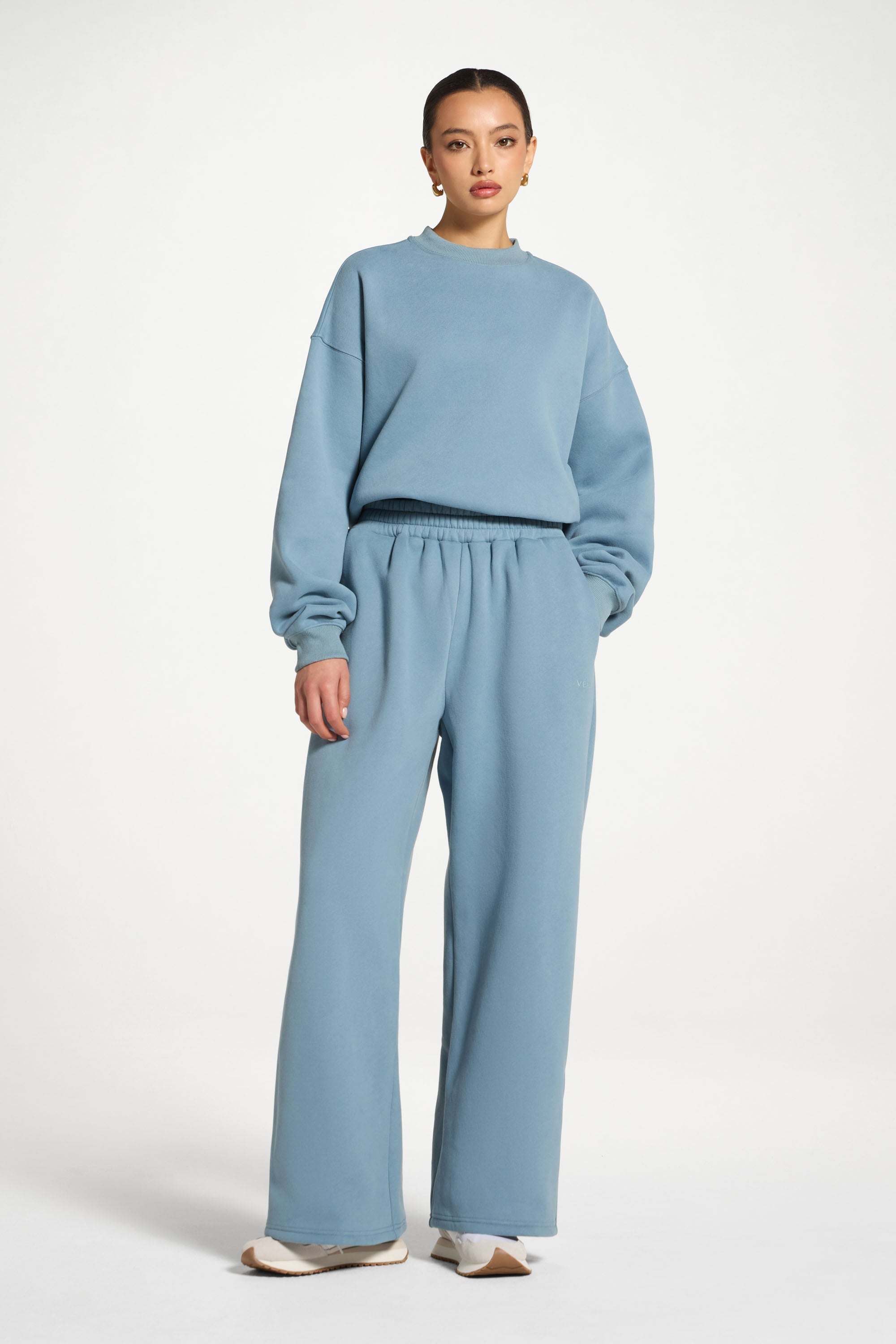 Cotton Wide Leg Sweatpants - Steel Blue Abayas Veiled