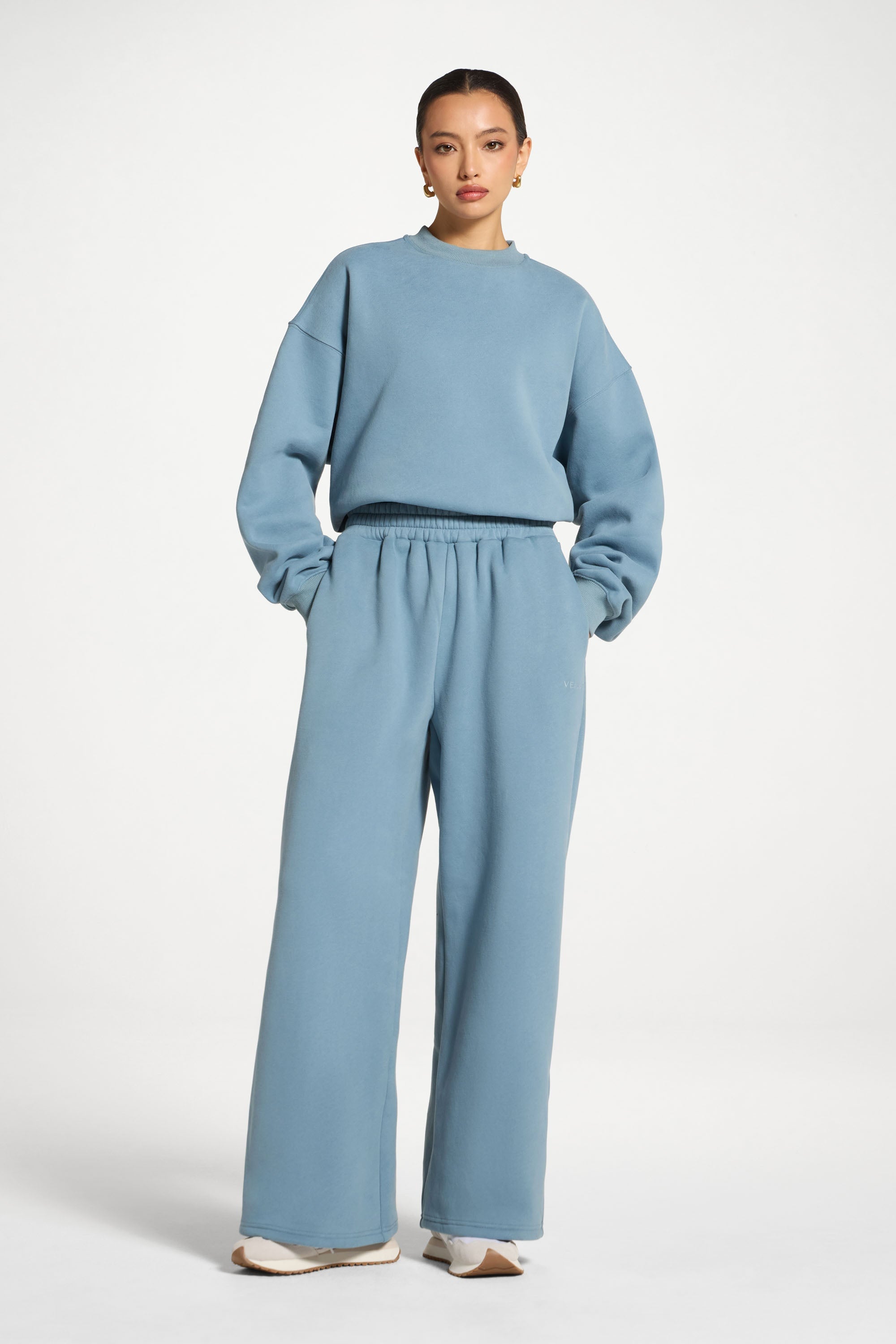 Cotton Wide Leg Sweatpants - Steel Blue Abayas Veiled