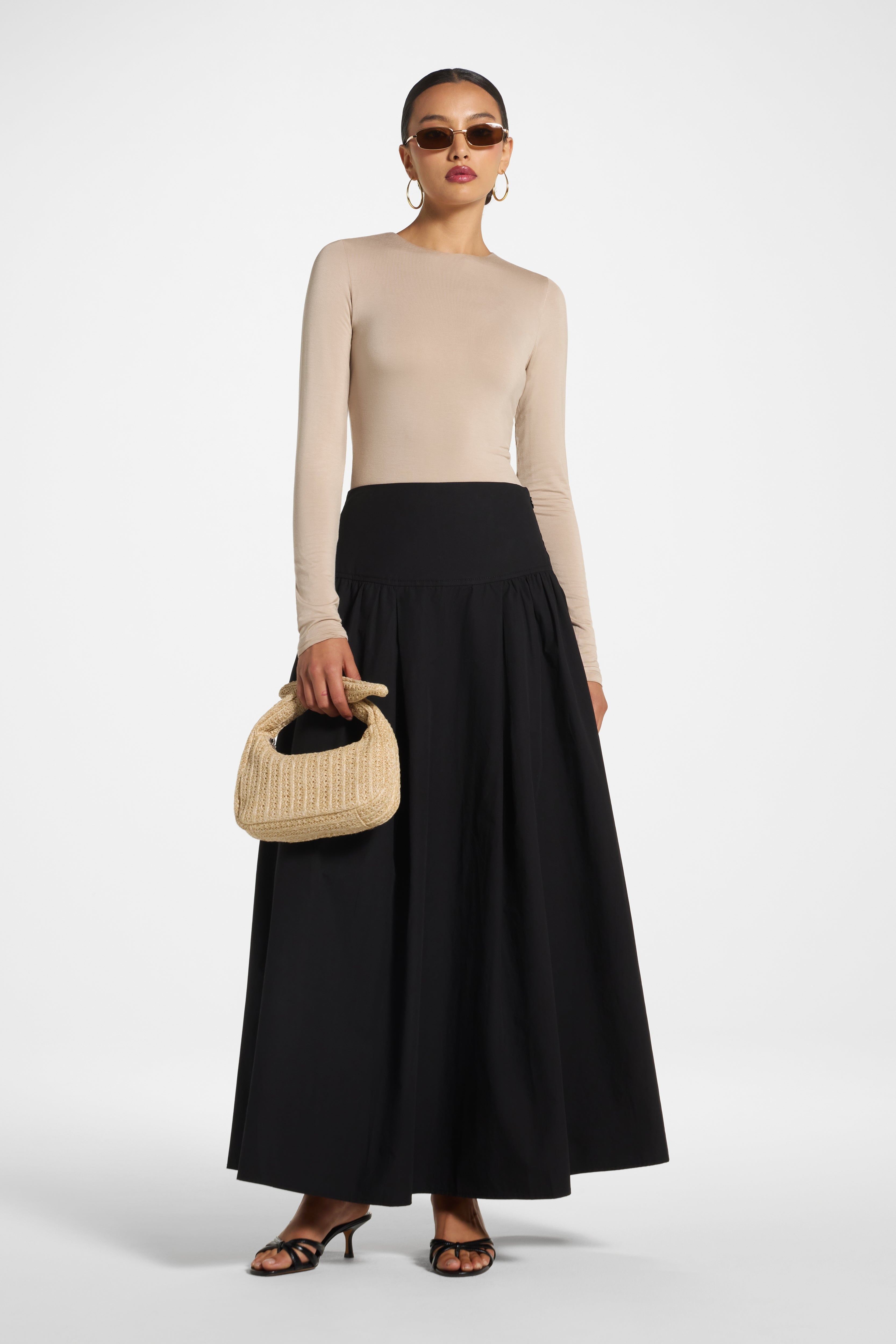 Cotton Wide Yoke Skirt - Black Skirt Veiled
