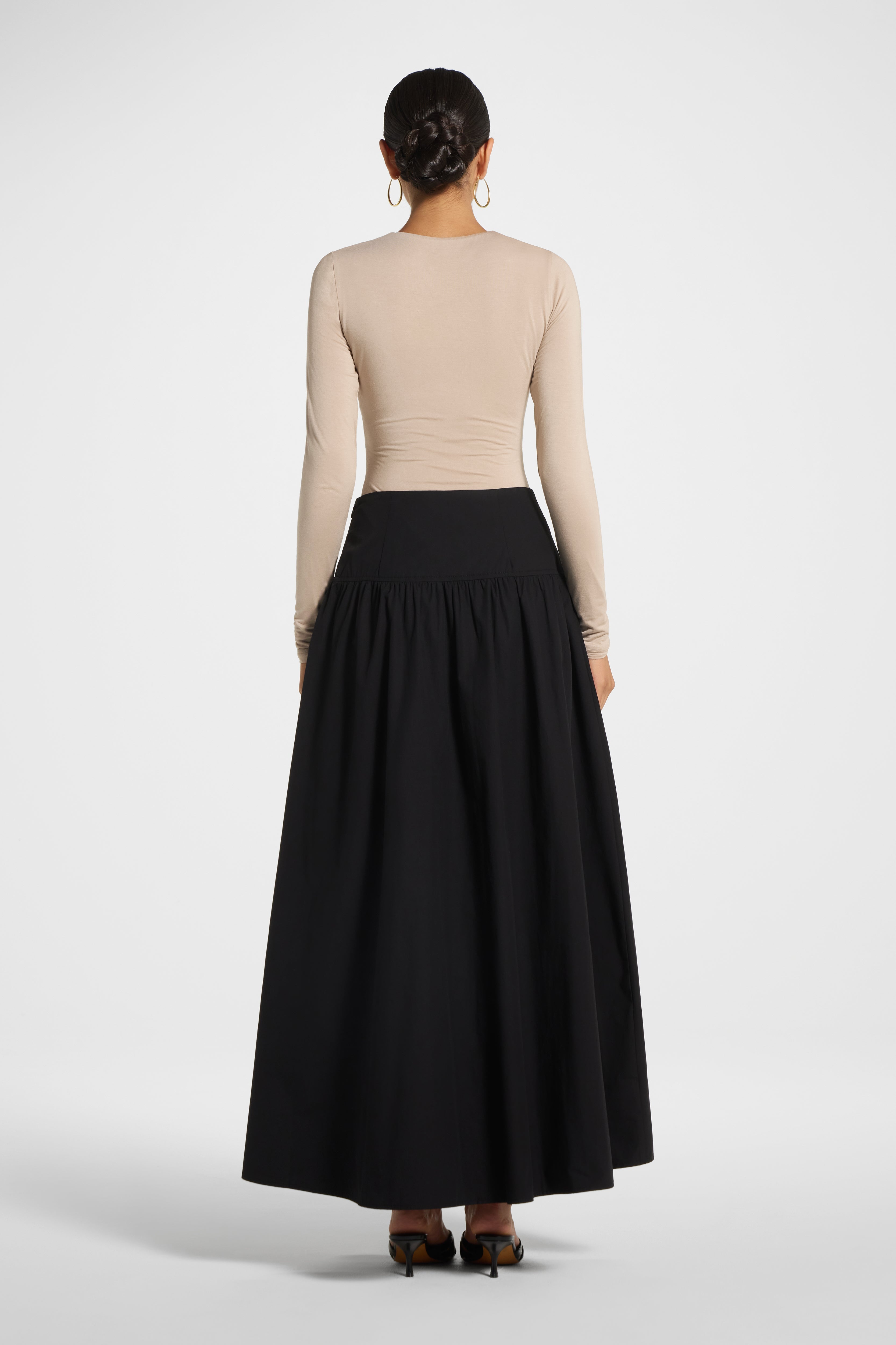 Cotton Wide Yoke Skirt - Black Skirt Veiled