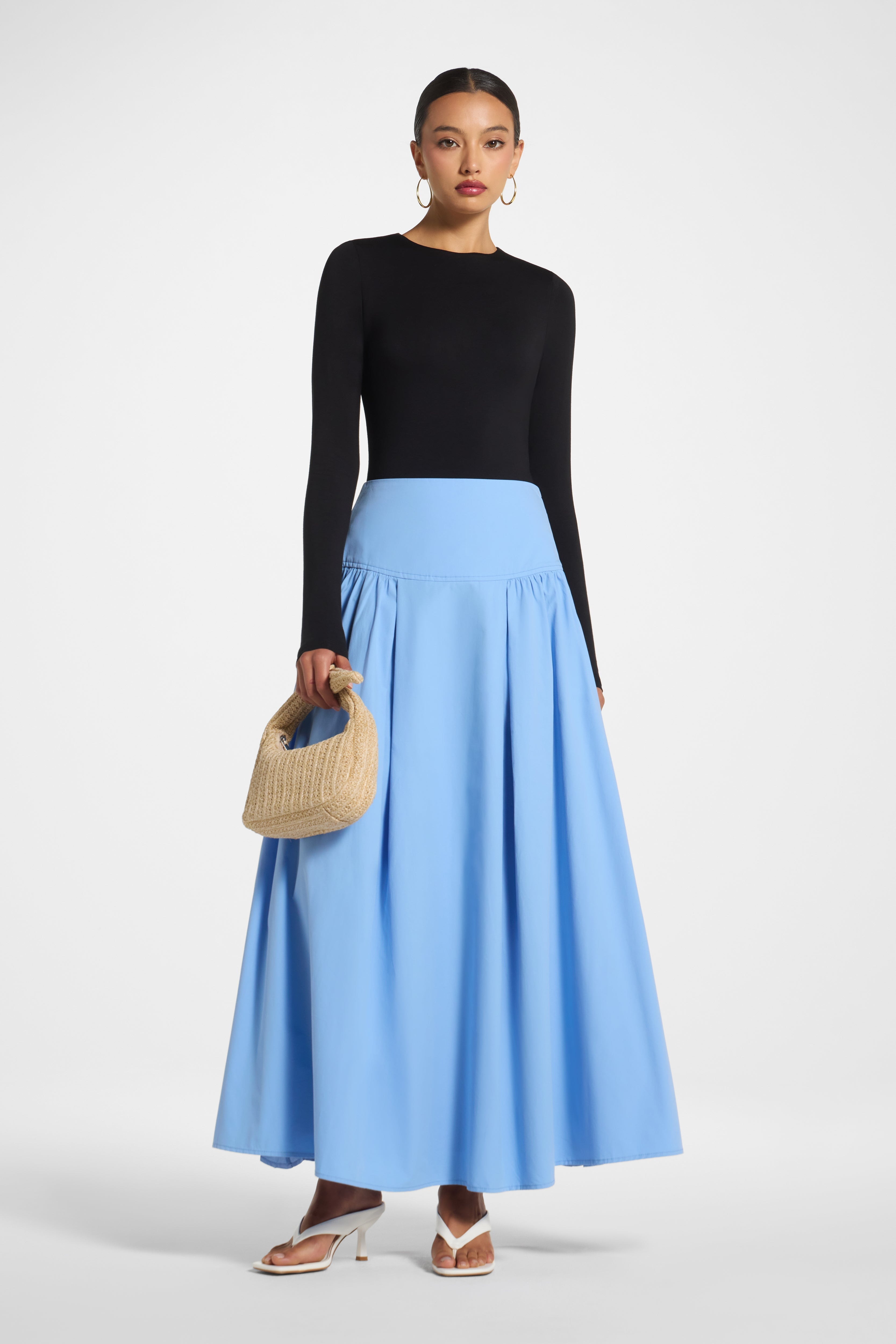 Cotton Wide Yoke Skirt - Blue Skirt Veiled