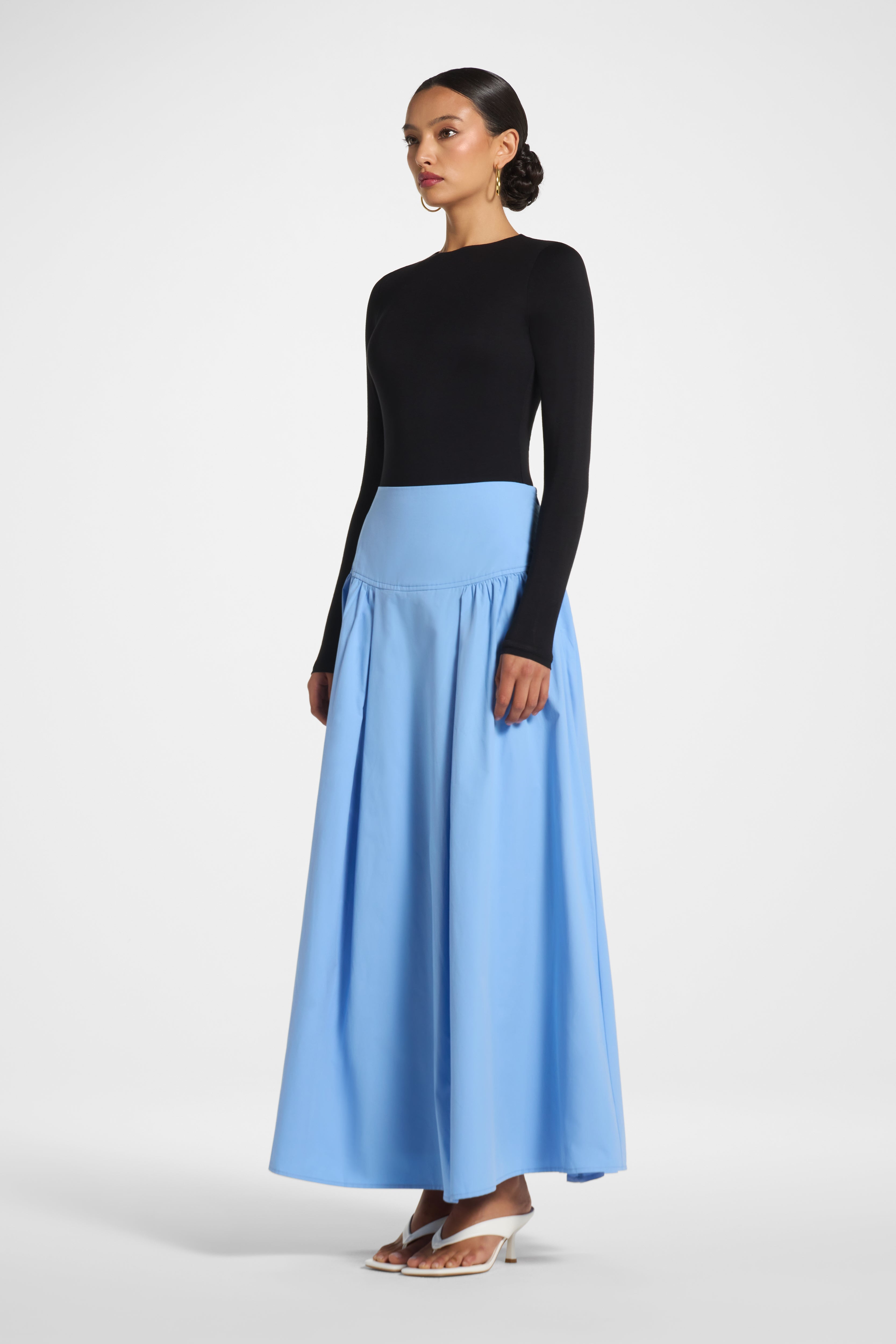Cotton Wide Yoke Skirt - Blue Skirt Veiled