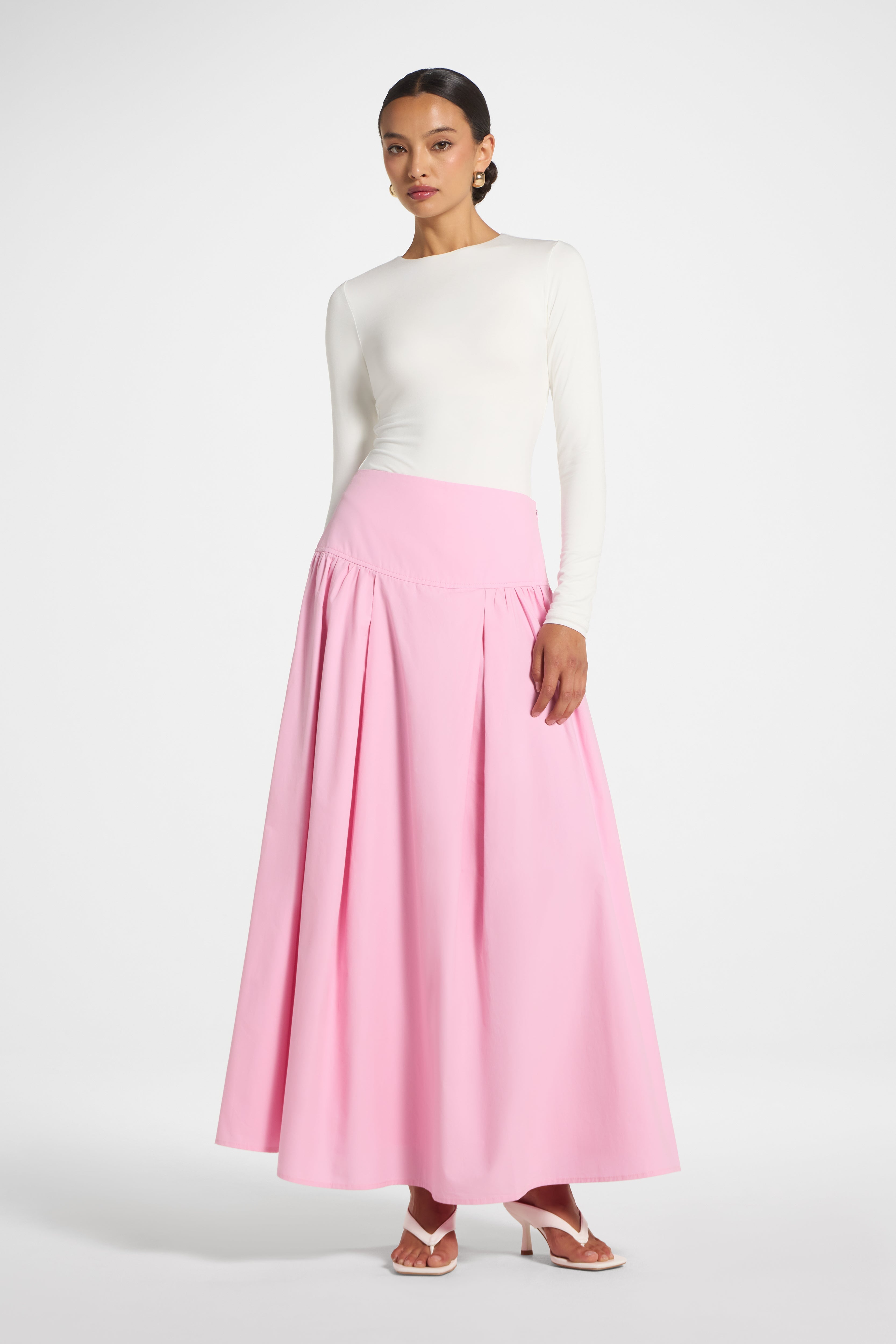 Cotton Wide Yoke Skirt - Bubblegum Pink Skirt Veiled