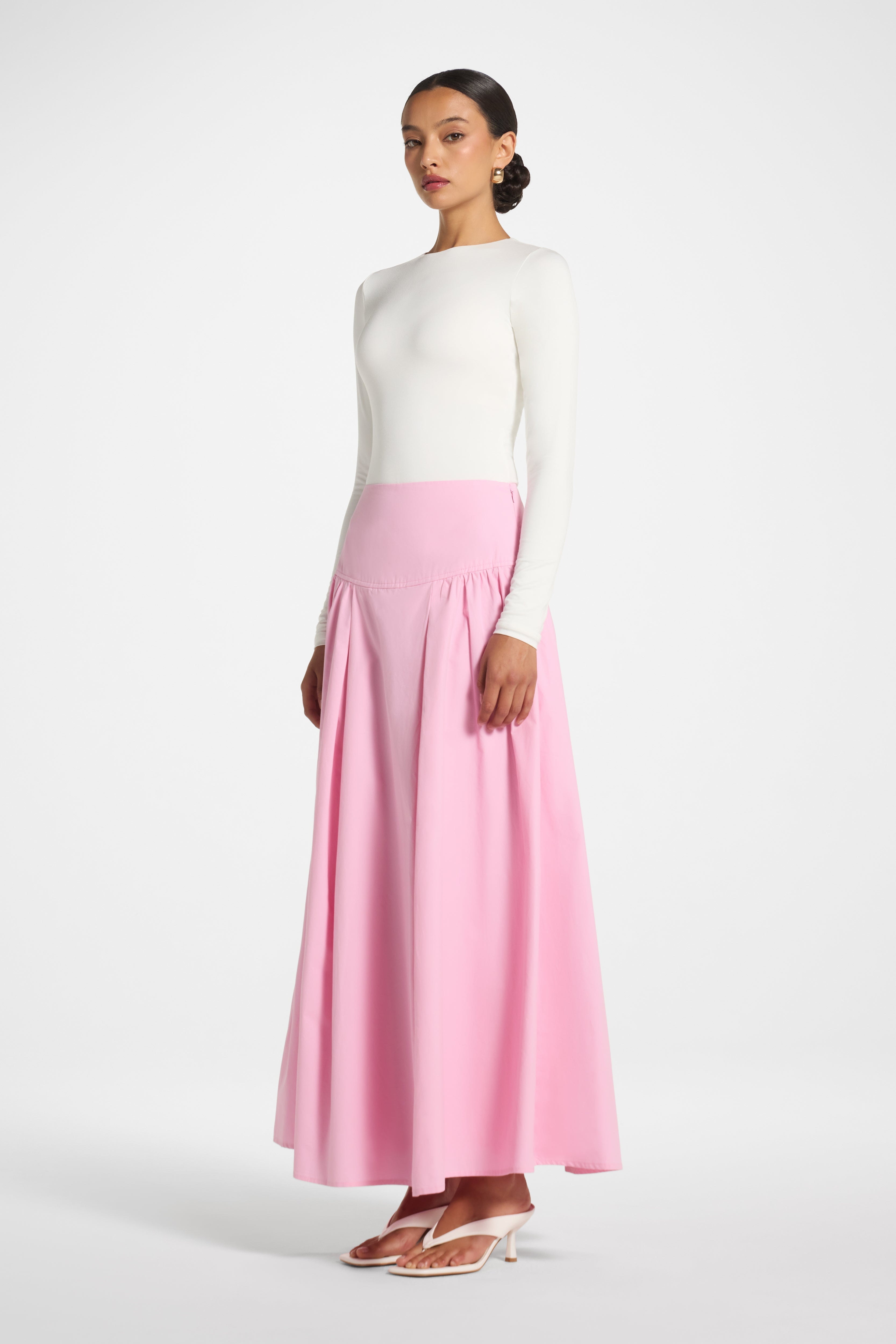 Cotton Wide Yoke Skirt - Bubblegum Pink Skirt Veiled