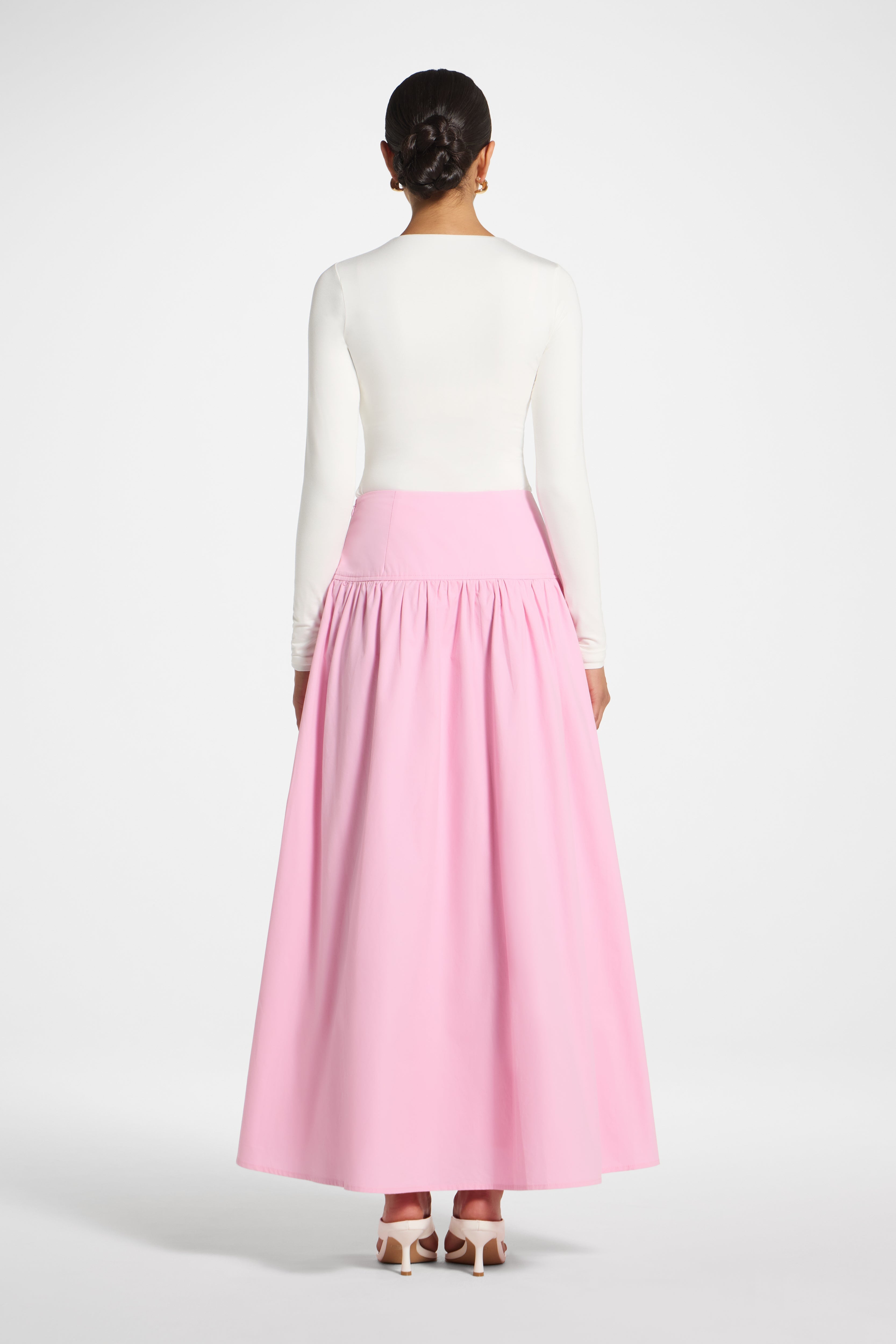 Cotton Wide Yoke Skirt - Bubblegum Pink Skirt Veiled