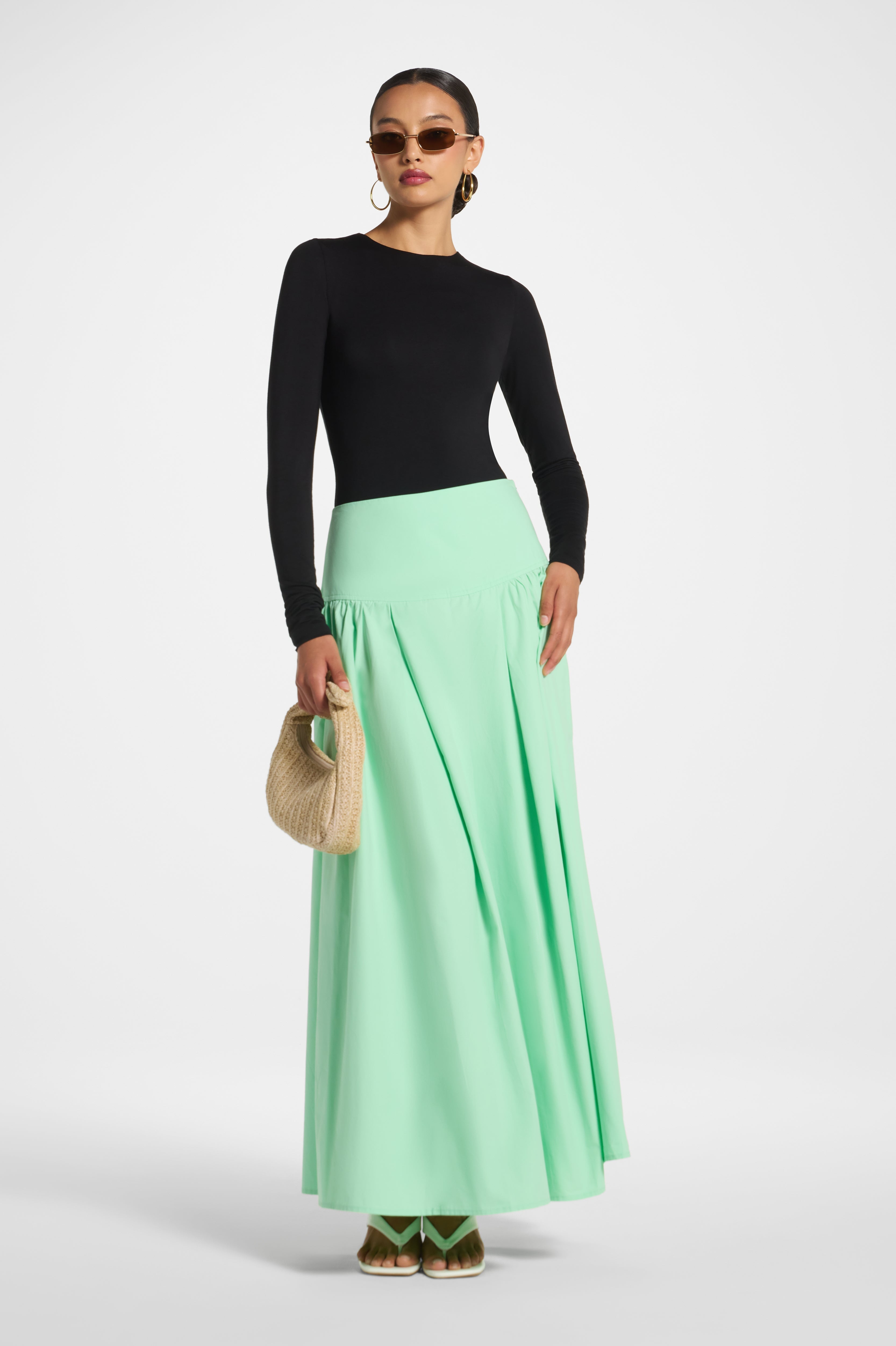 Cotton Wide Yoke Skirt - Jelly Mint Skirt Veiled