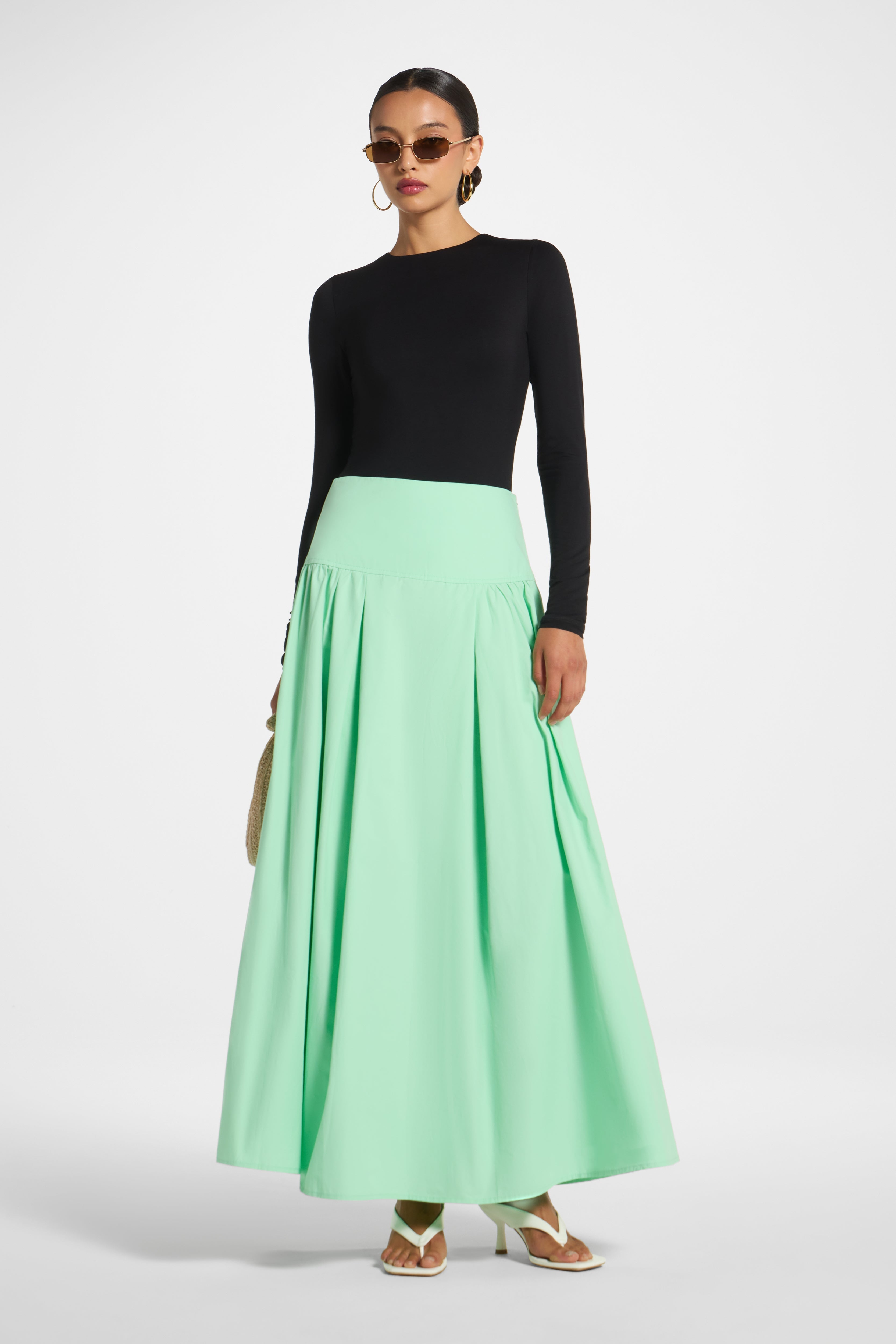 Cotton Wide Yoke Skirt - Jelly Mint Skirt Veiled
