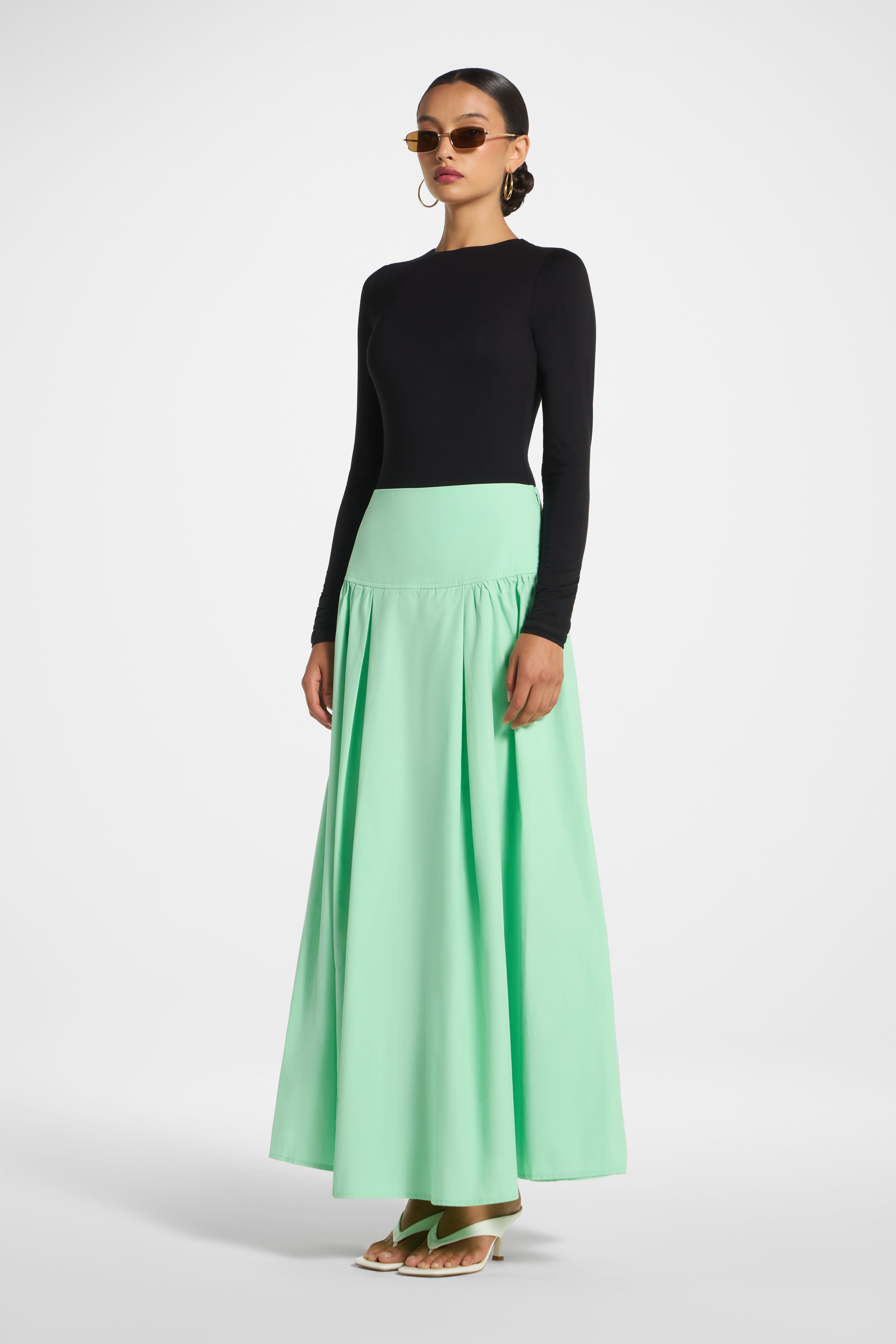 Cotton Wide Yoke Skirt - Jelly Mint Skirt Veiled