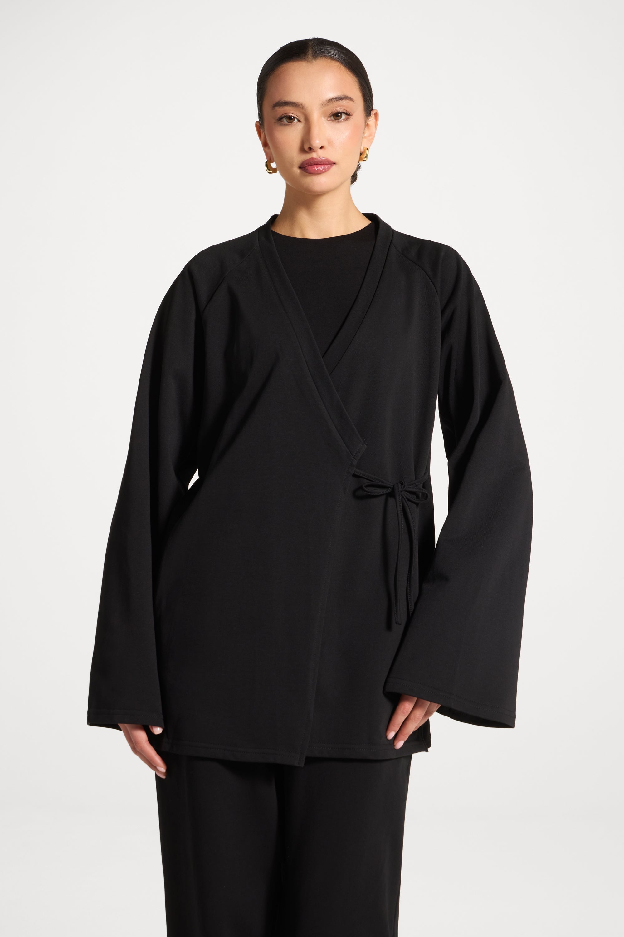 Cotton Wrap Sweatshirt - Black Abayas Veiled