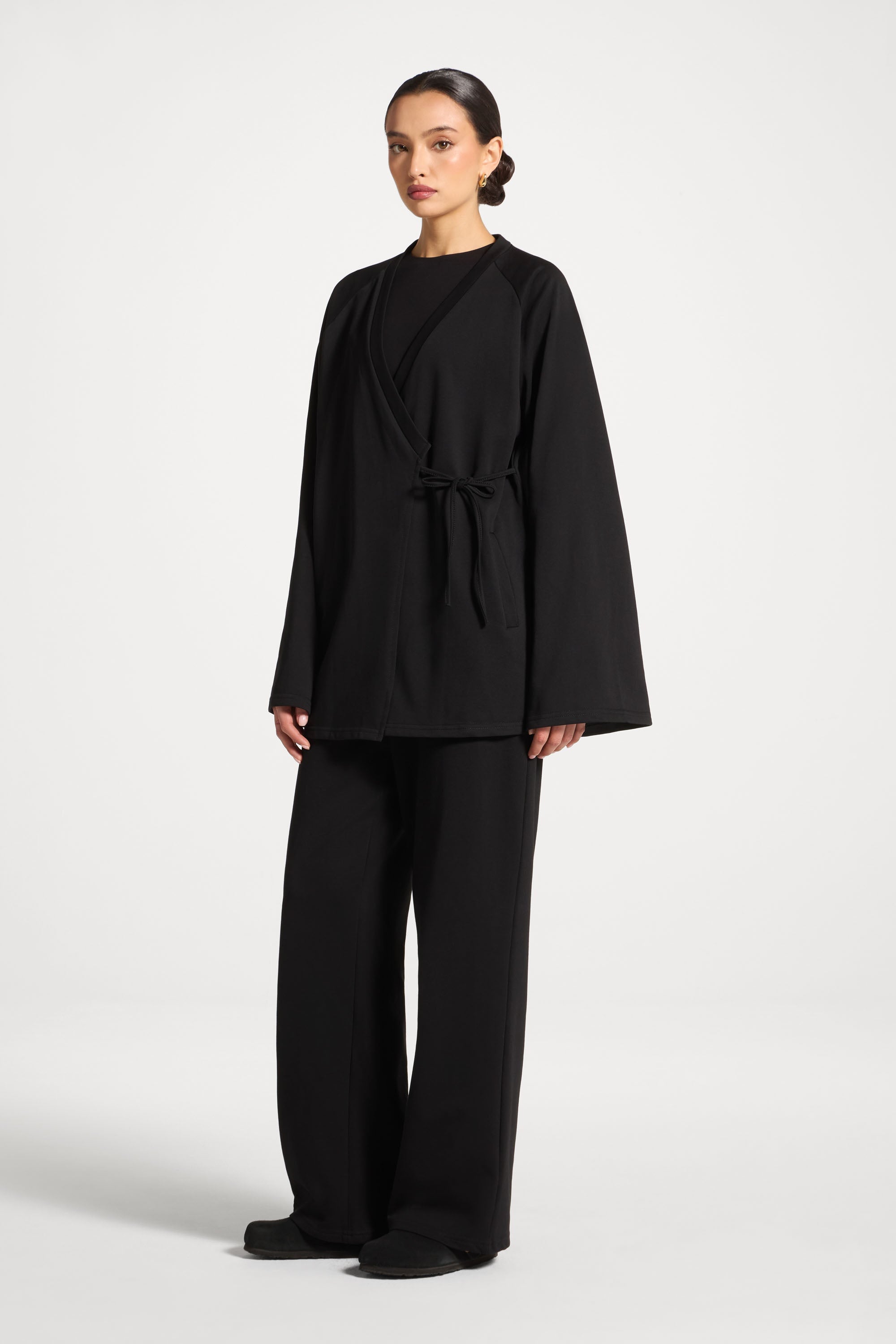 Cotton Wrap Sweatshirt - Black Abayas Veiled