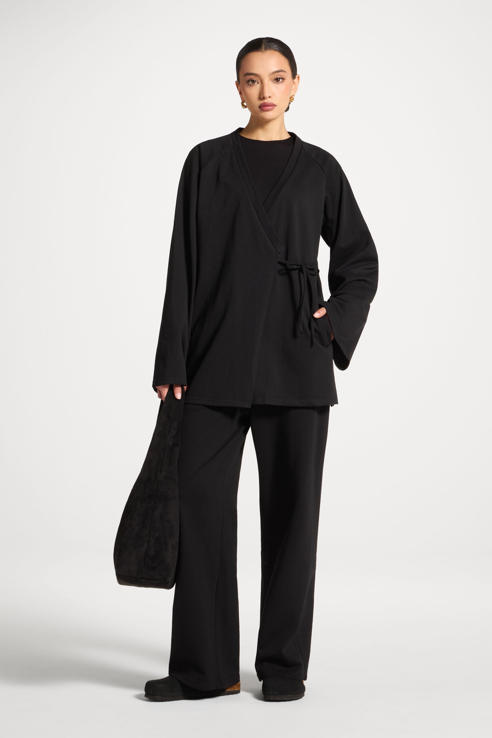 Cotton Wrap Sweatshirt - Black Abayas Veiled