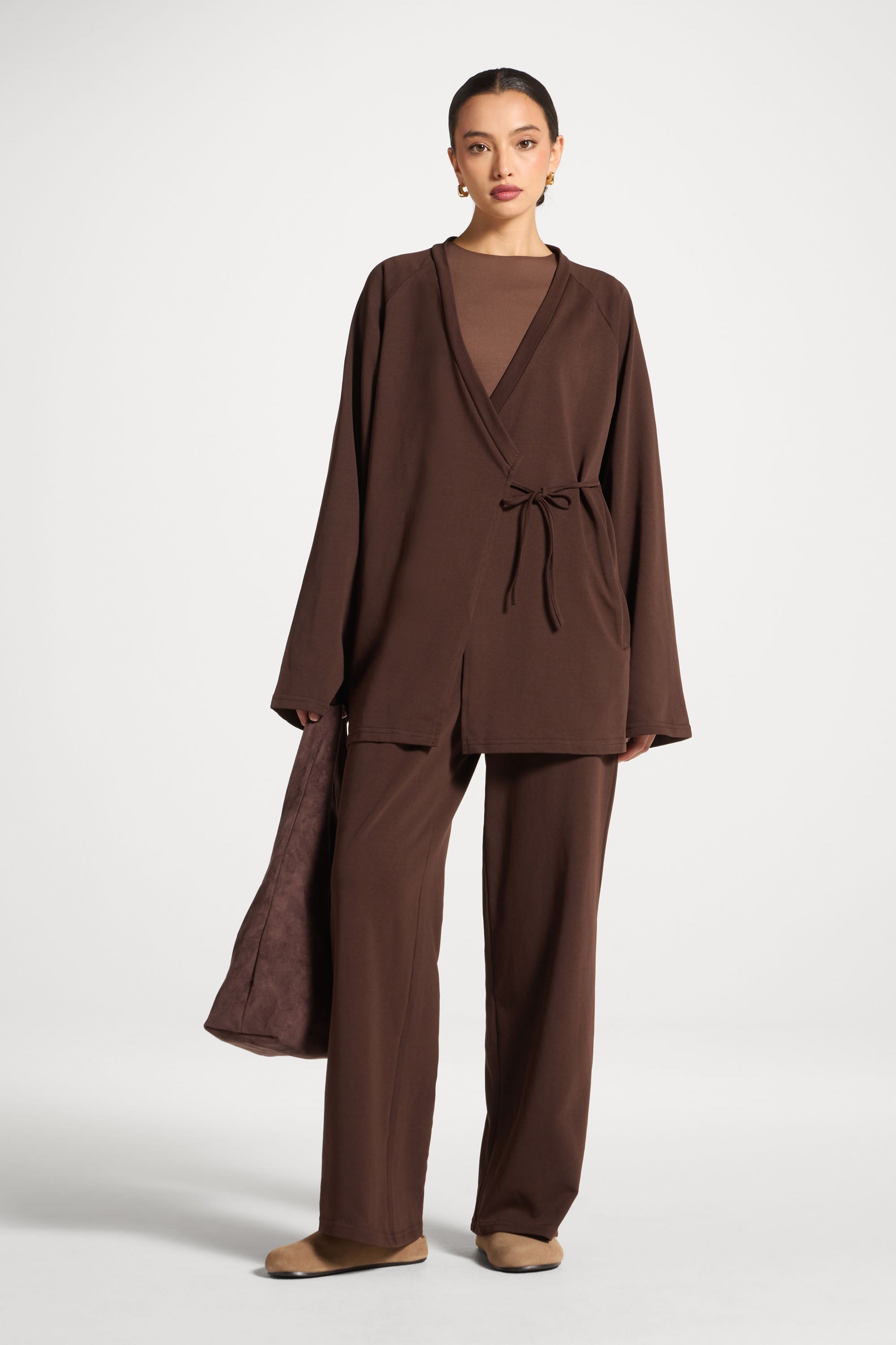 Cotton Wrap Sweatshirt - Coffee Abayas Veiled