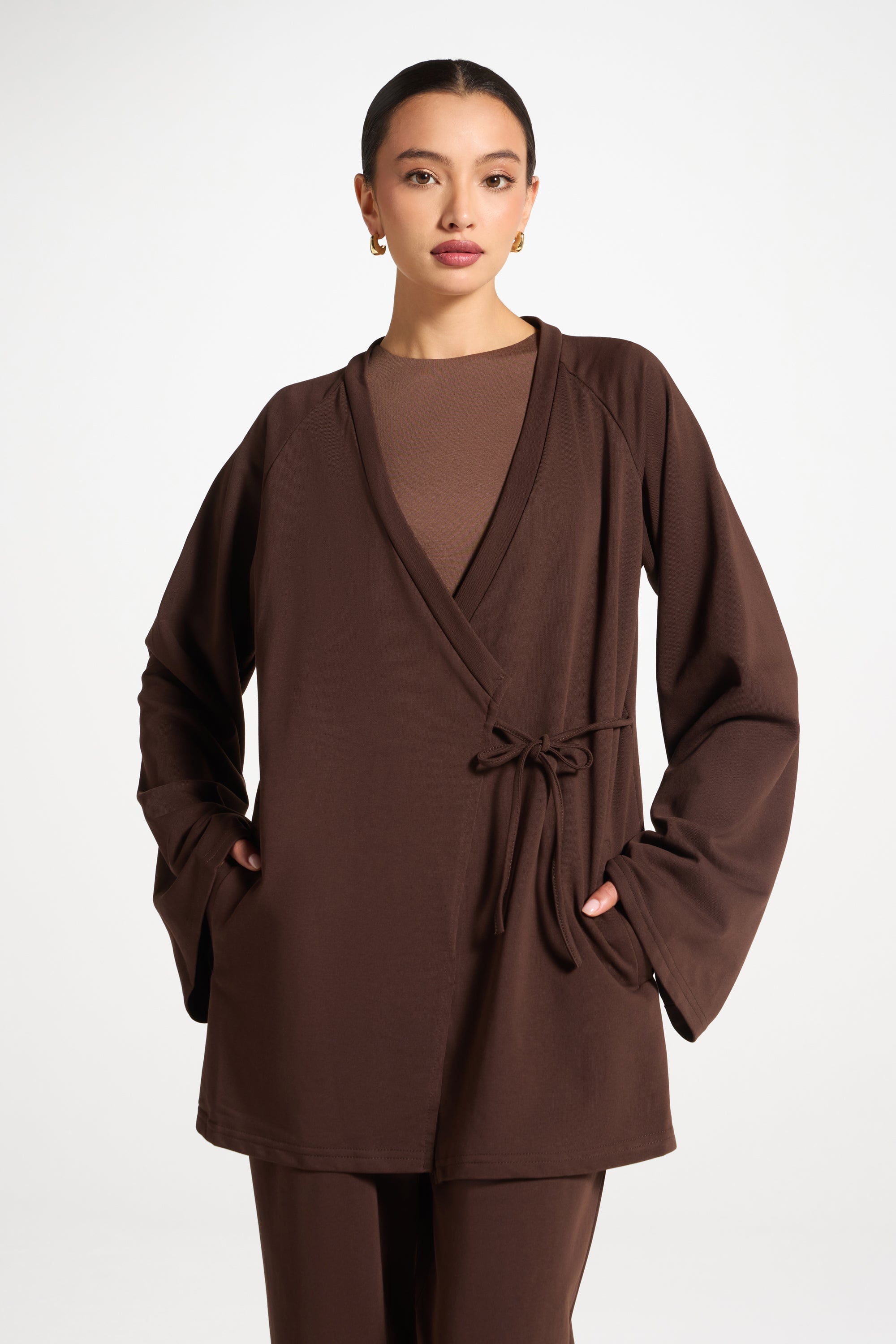 Cotton Wrap Sweatshirt - Coffee Abayas Veiled