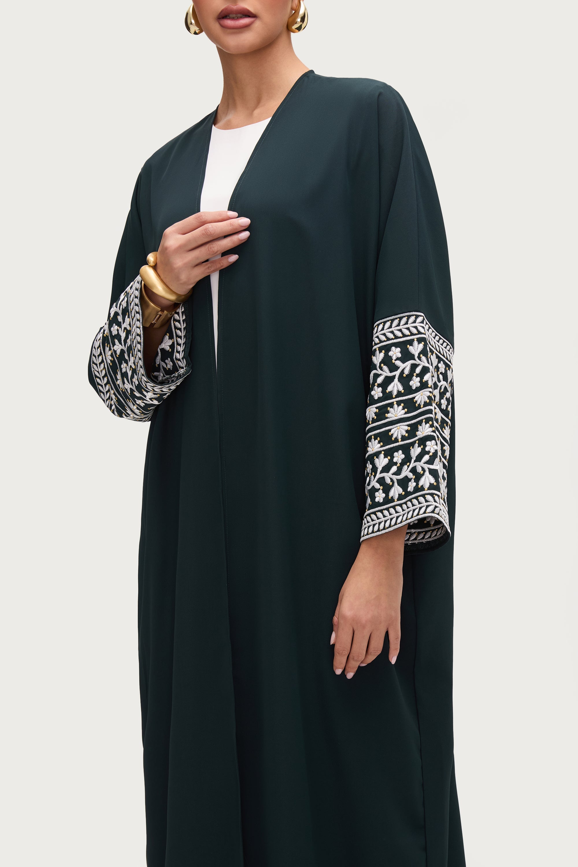 Dalal Embroidered Open Abaya - Emerald Abayas Veiled