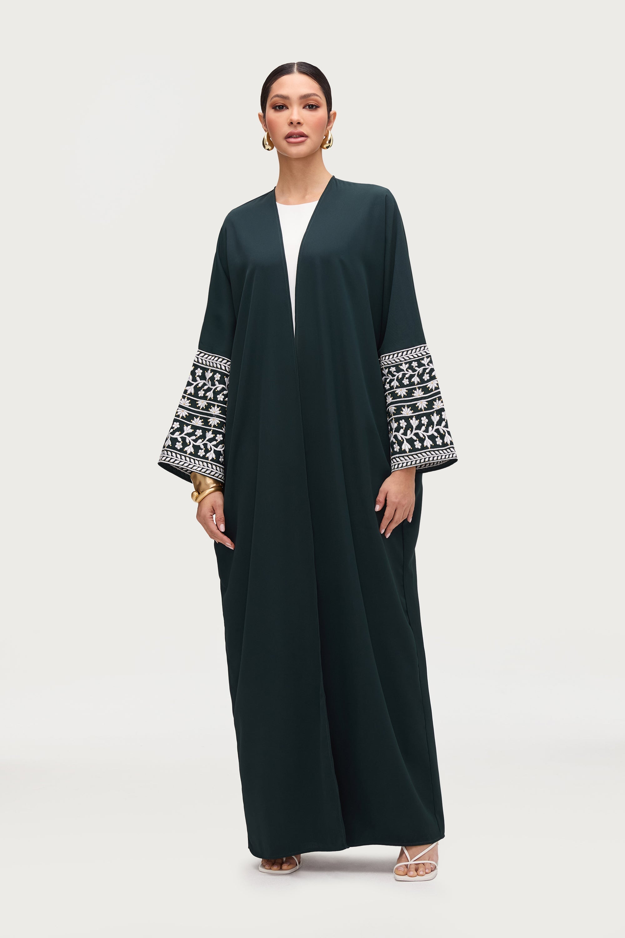 Dalal Embroidered Open Abaya - Emerald Abayas Veiled