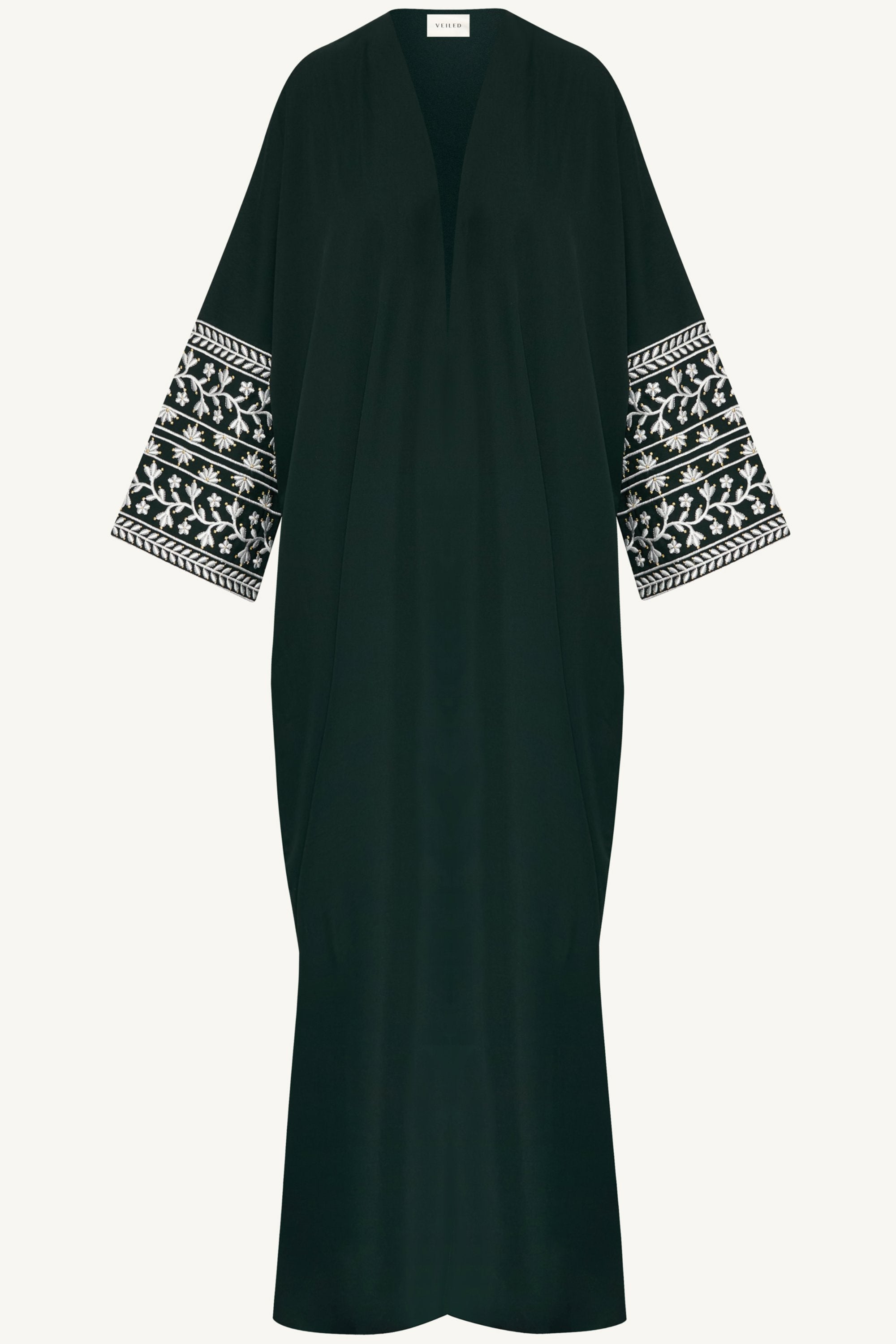 Dalal Embroidered Open Abaya - Emerald Abayas Veiled