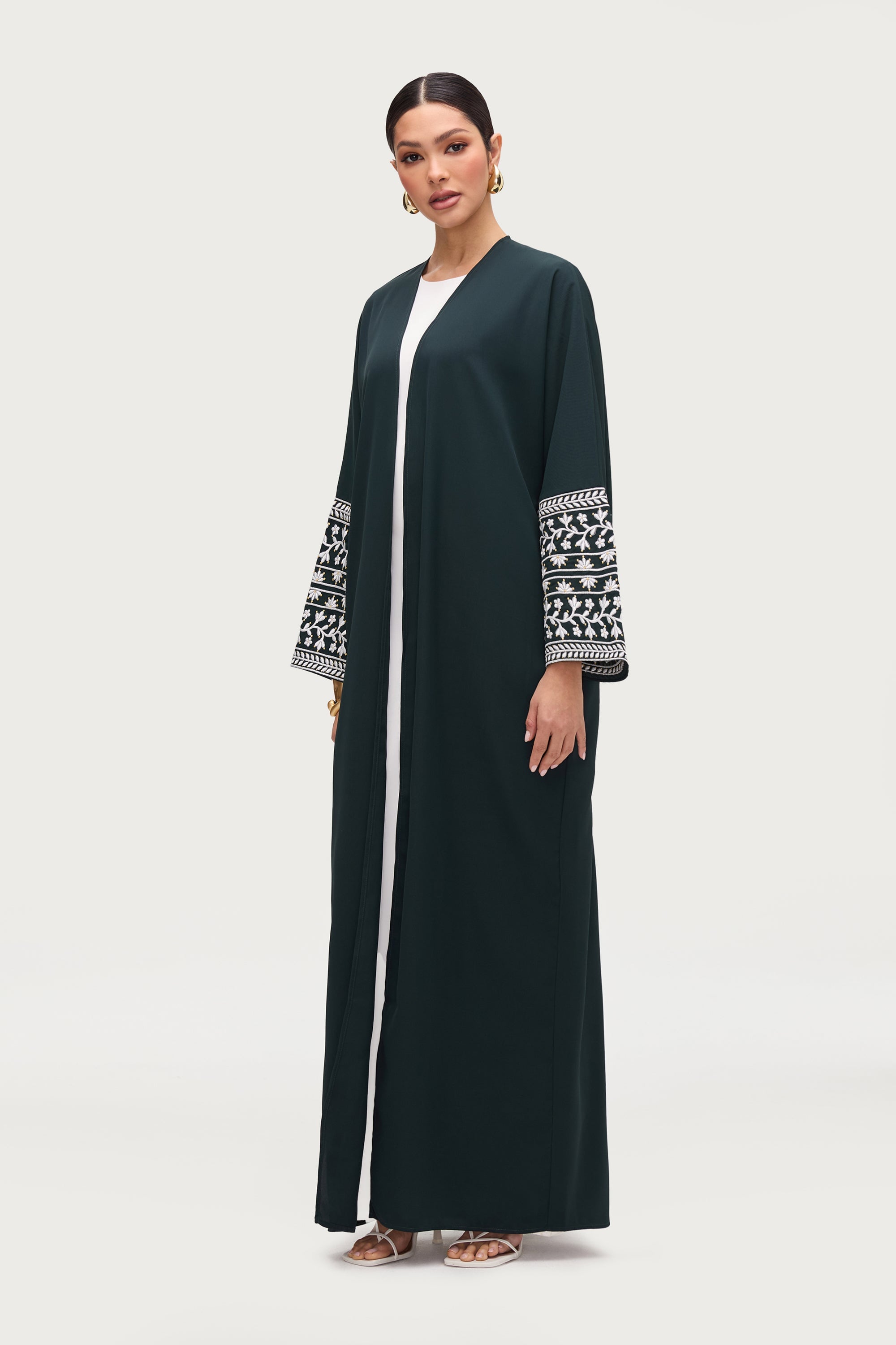Dalal Embroidered Open Abaya - Emerald Abayas Veiled