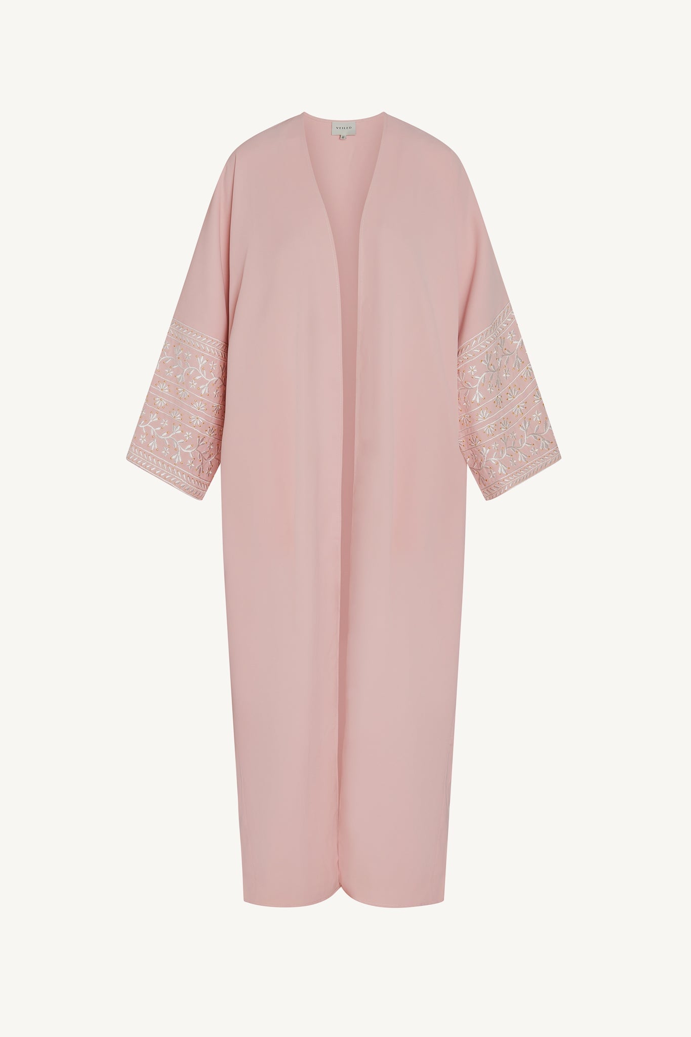 Dalal Embroidered Open Abaya - Pastel Pink Abayas Veiled