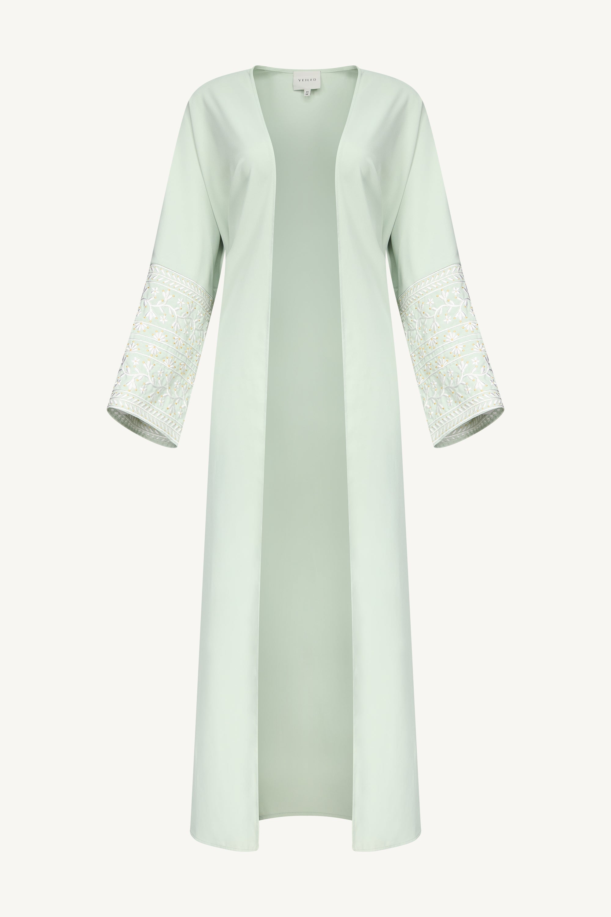 Dalal Embroidered Open Abaya - Pistachio Abayas Veiled