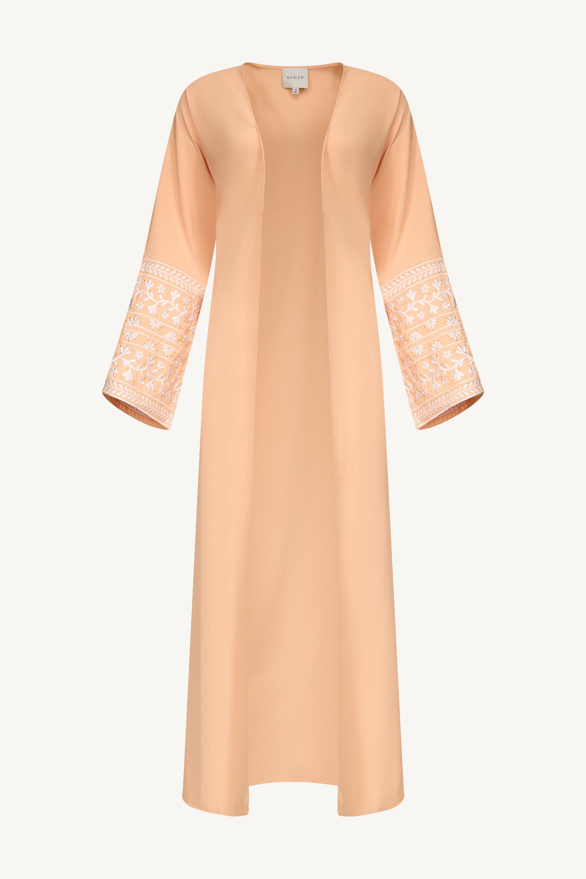 Dalal Embroidered Open Abaya - Summer Peach Abayas Veiled