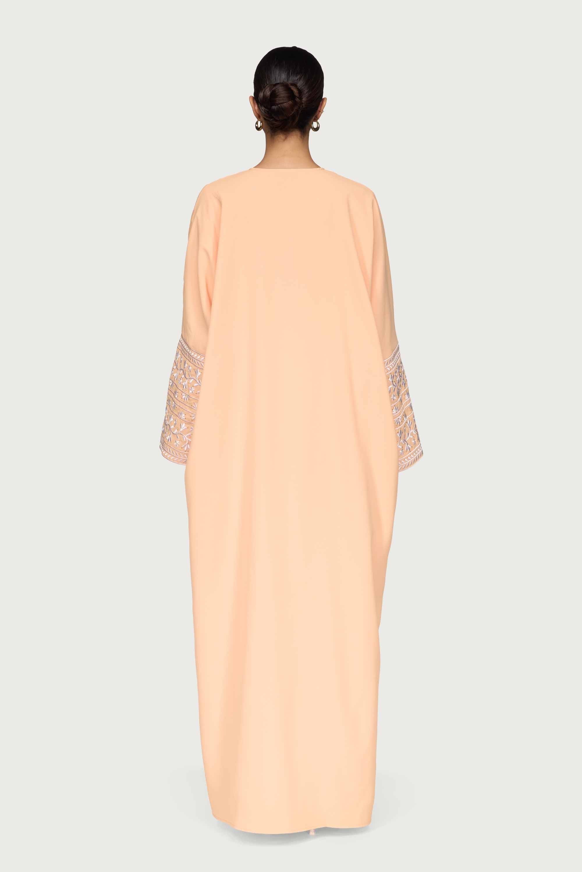 Dalal Embroidered Open Abaya - Summer Peach Abayas Veiled