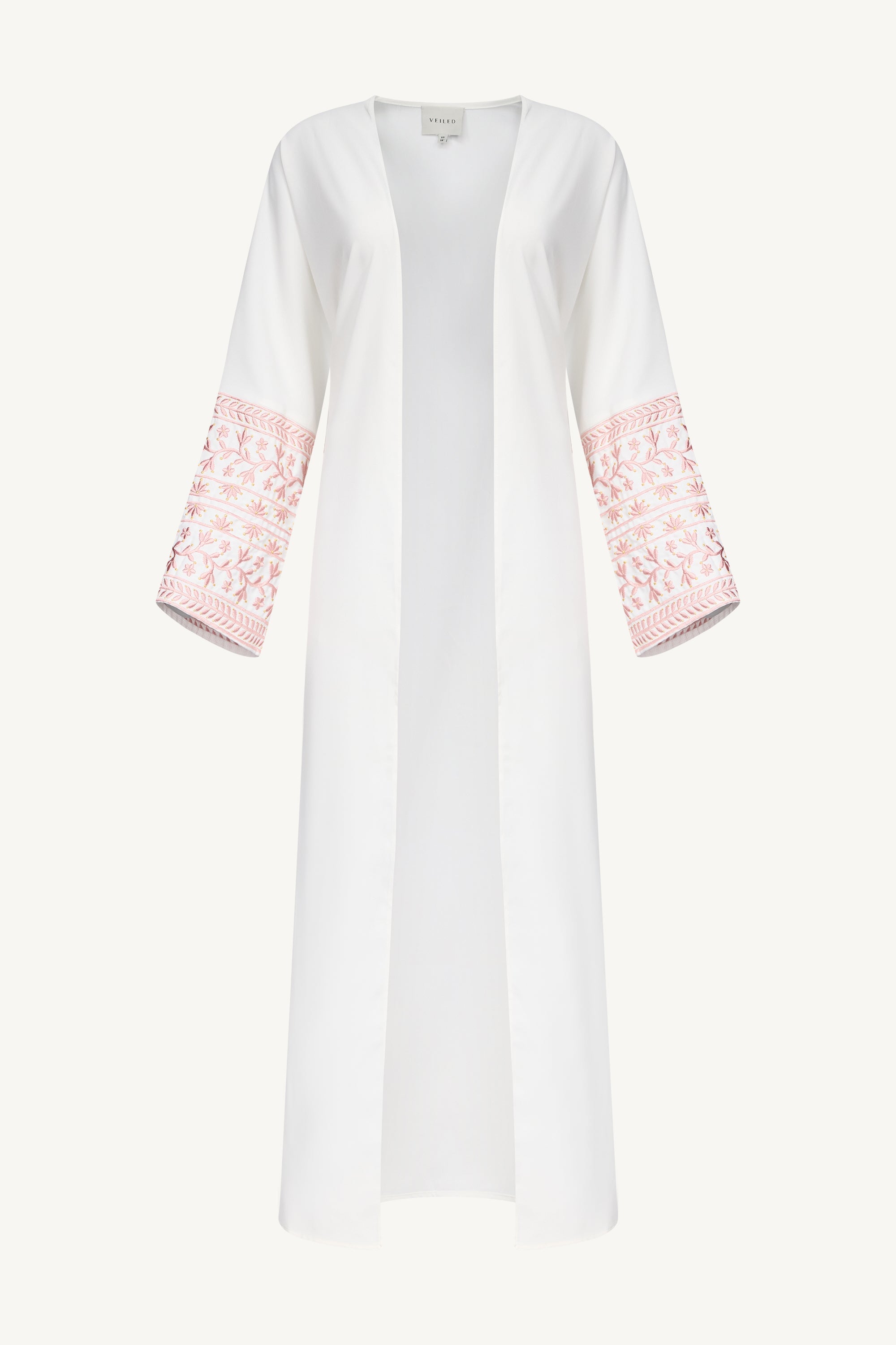 Dalal Embroidered Open Abaya - White Abayas Veiled
