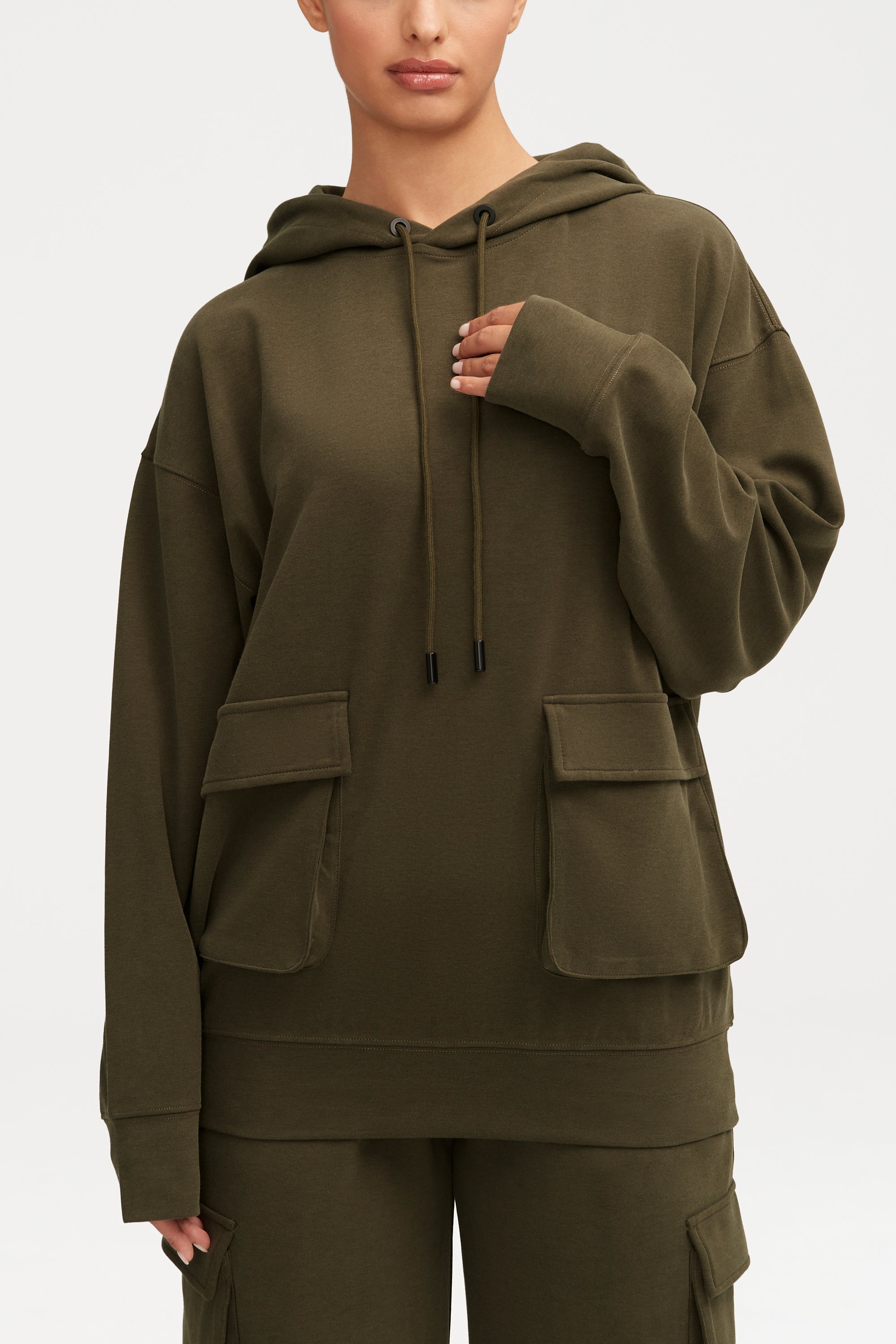 Demi Cargo Pocket Hoodie Khaki Green