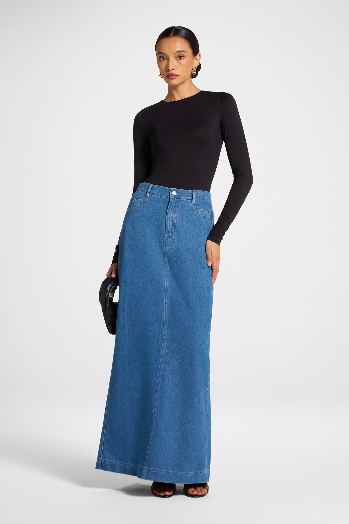 Denim Maxi Skirt - Light Wash Skirt Veiled