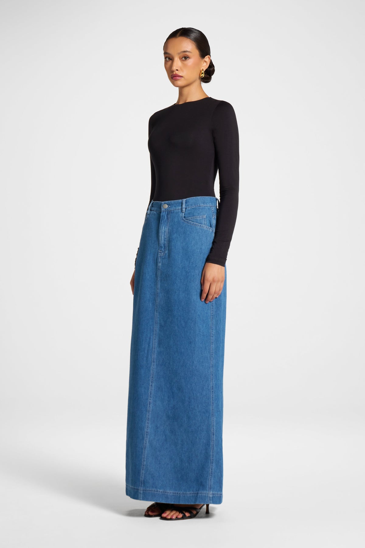 Denim Maxi Skirt - Light Wash Skirt Veiled
