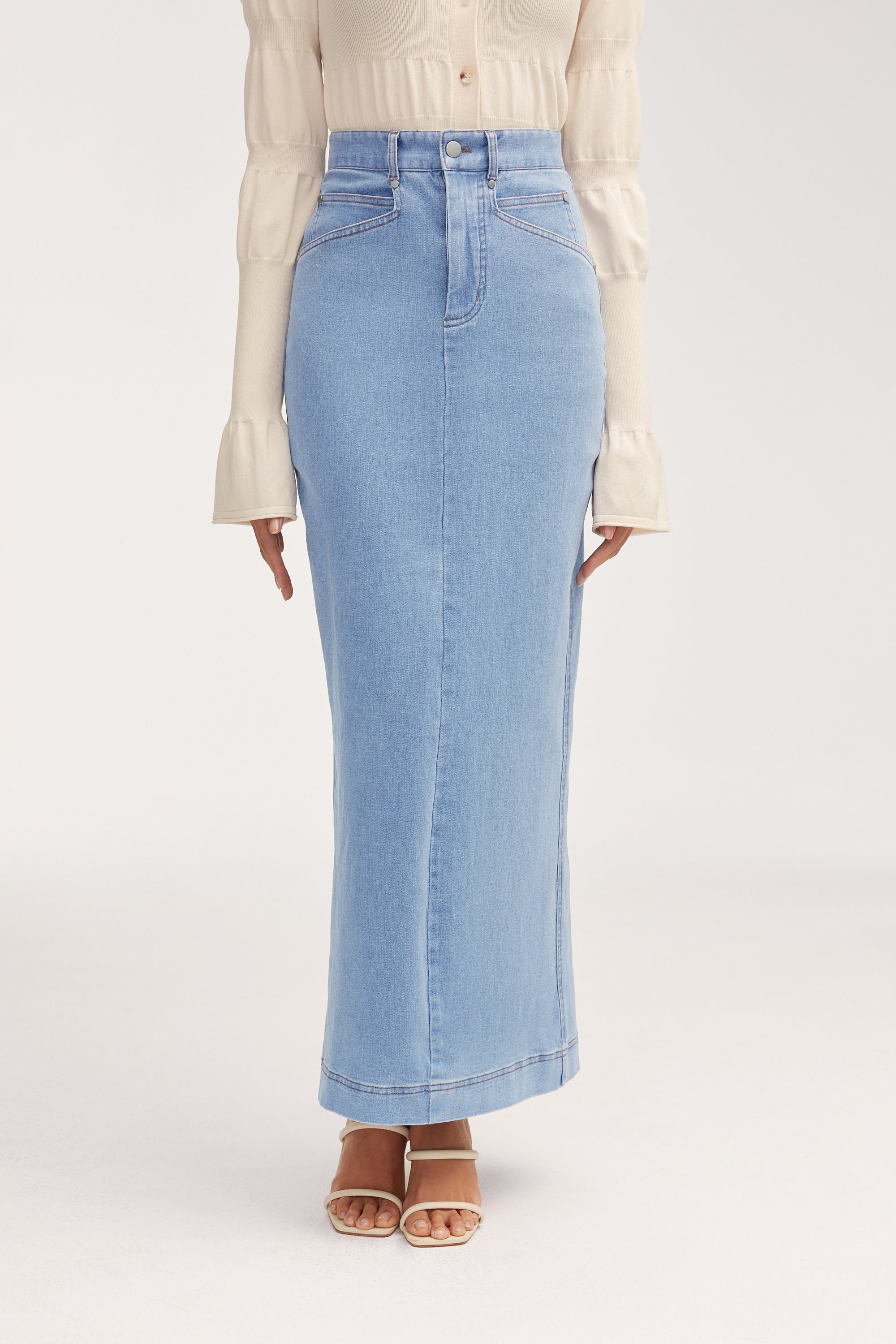 Denim Maxi Skirt Light Wash