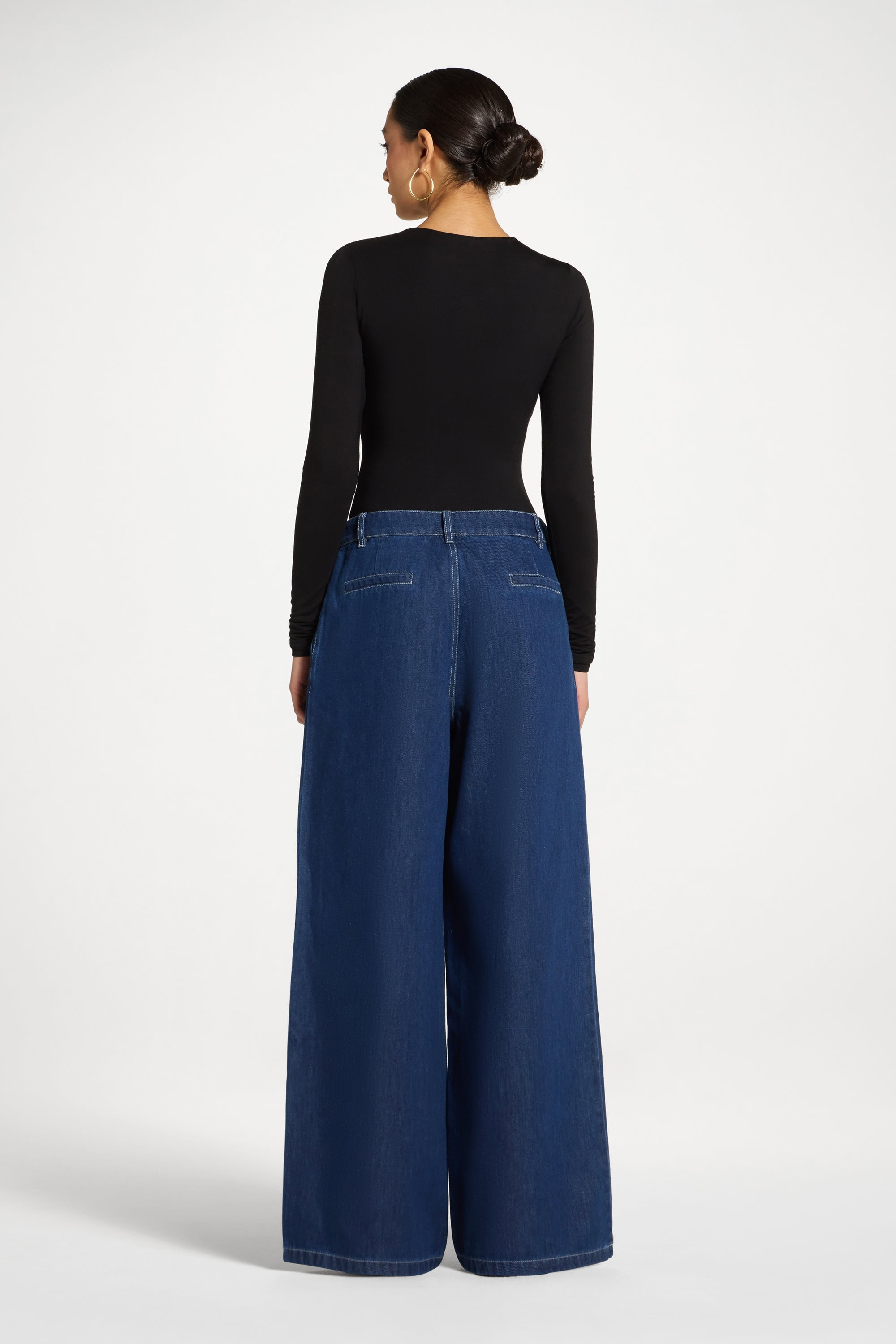 Denim Twin Pleat Pants - Dark Wash Abayas Veiled