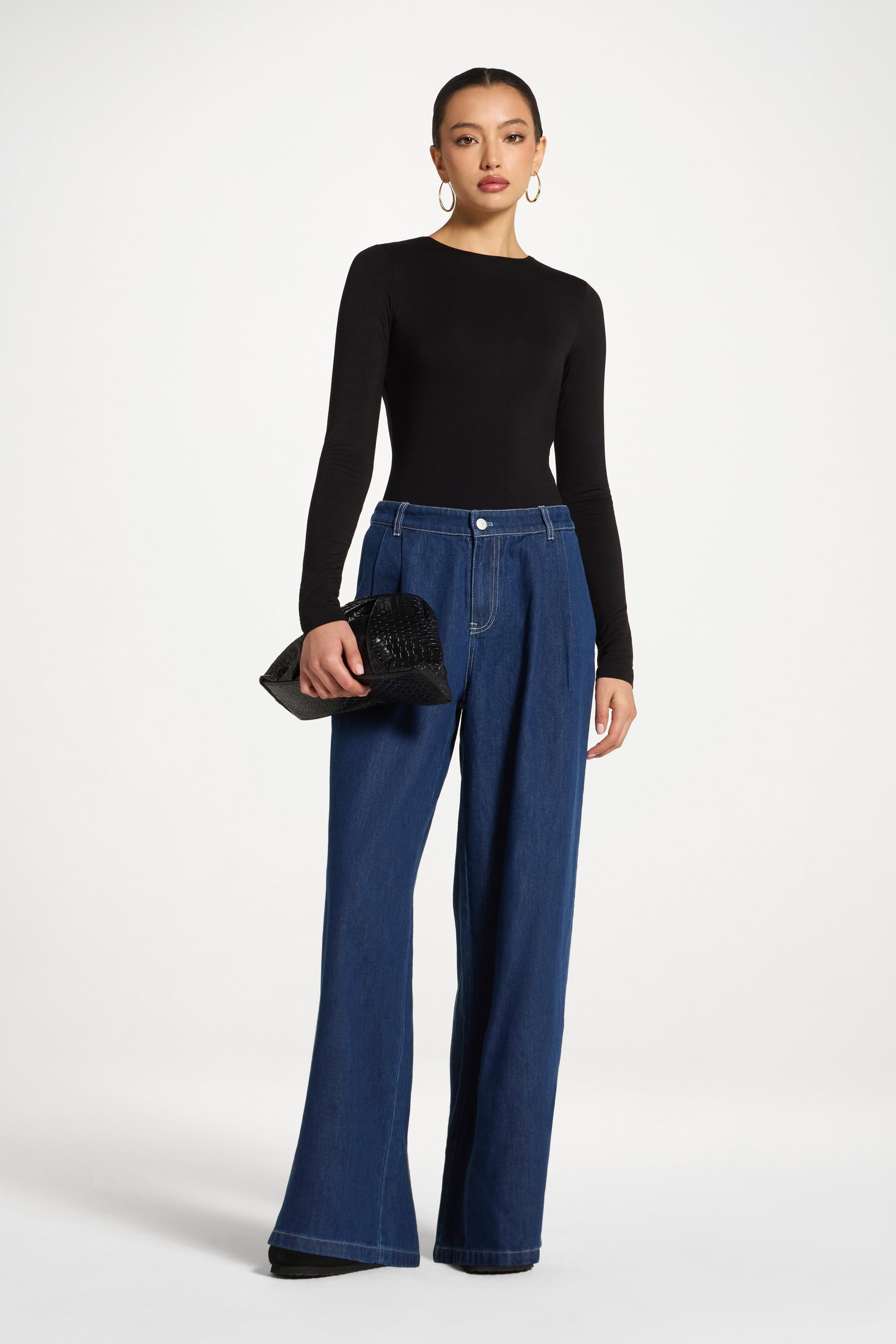 Denim Twin Pleat Pants - Dark Wash Abayas Veiled
