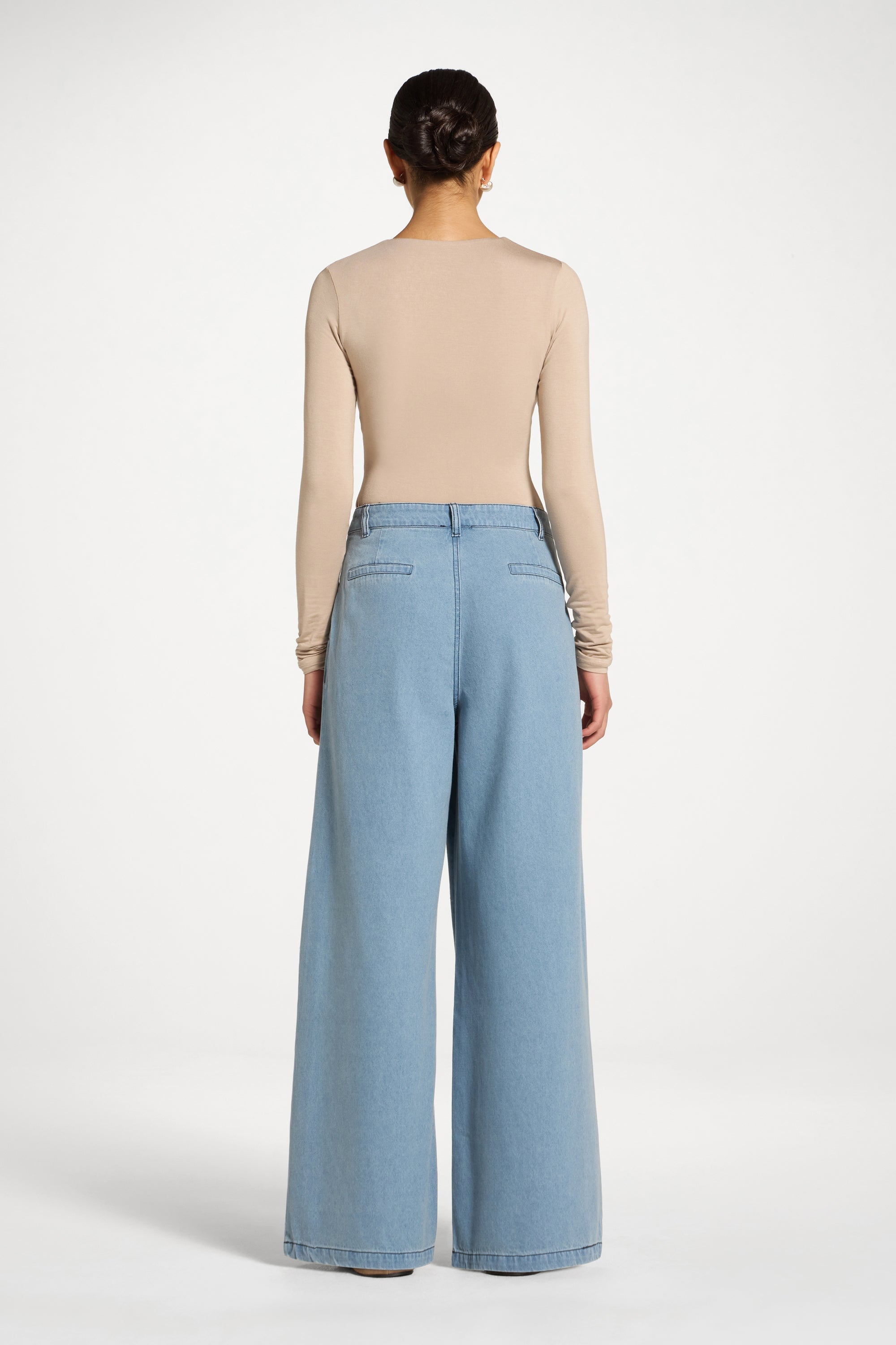 Denim Twin Pleat Pants - Light Wash Abayas Veiled