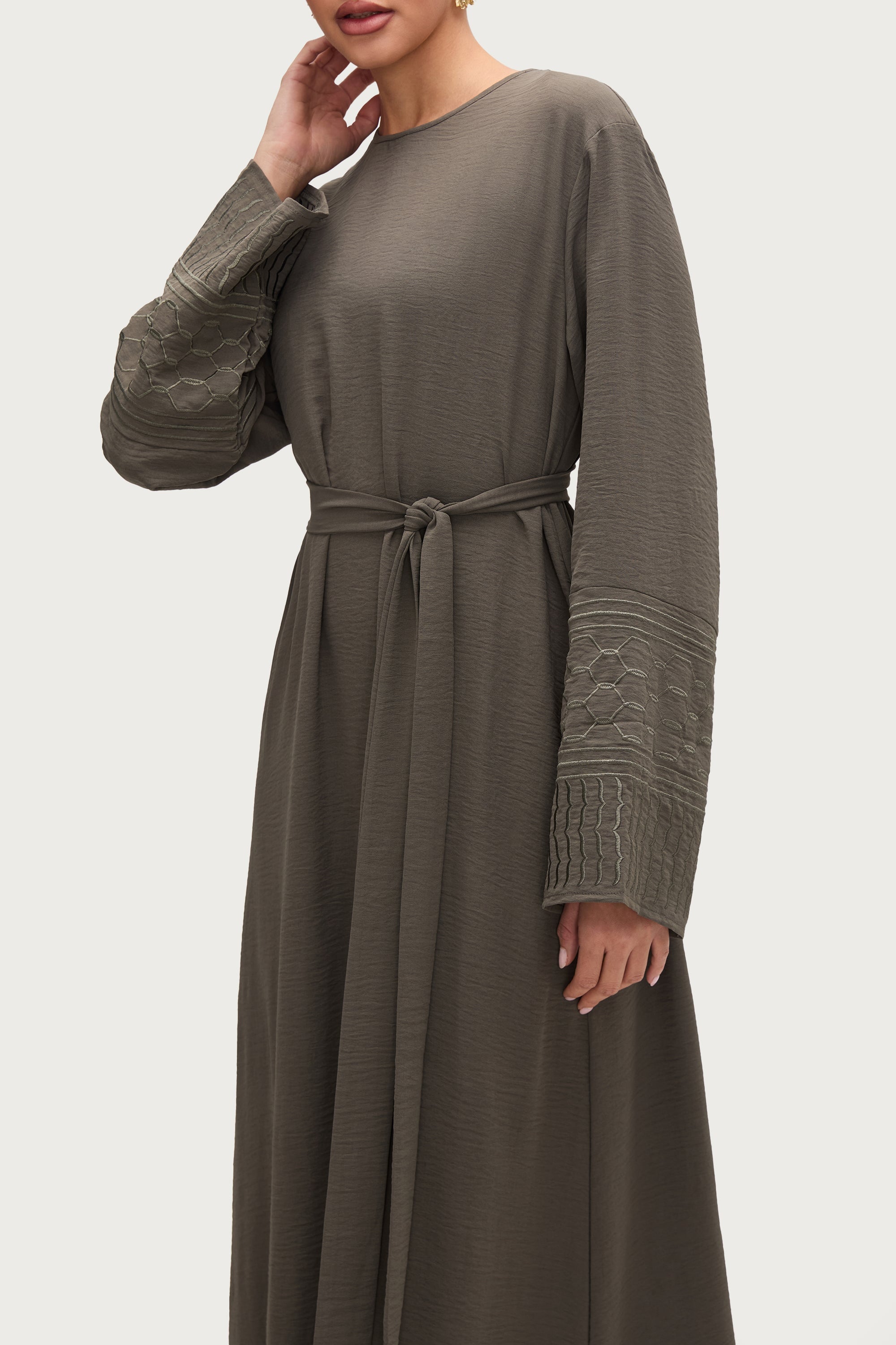 Dima Embroidered Maxi Dress - Sage Abayas Veiled