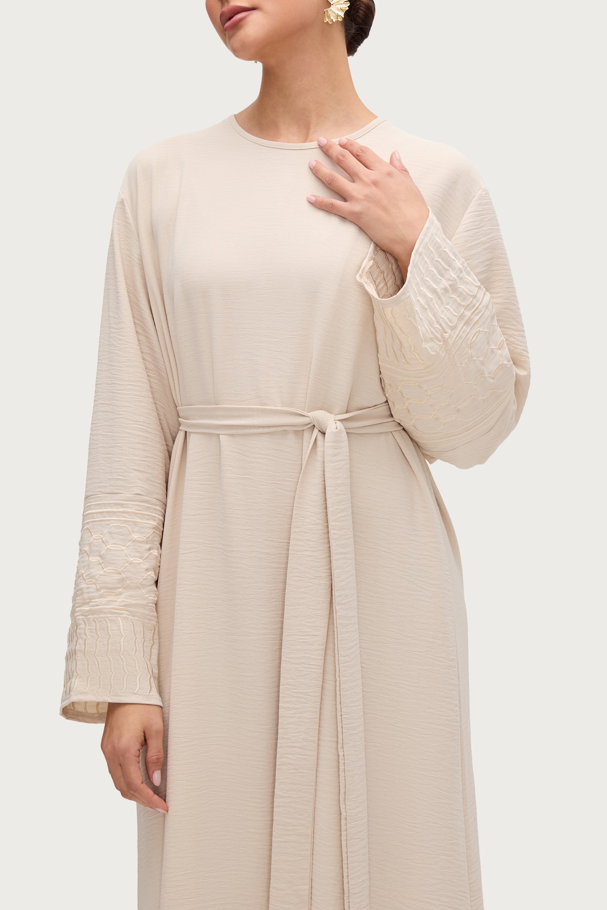 Dima Embroidered Maxi Dress - Stone Abayas Veiled