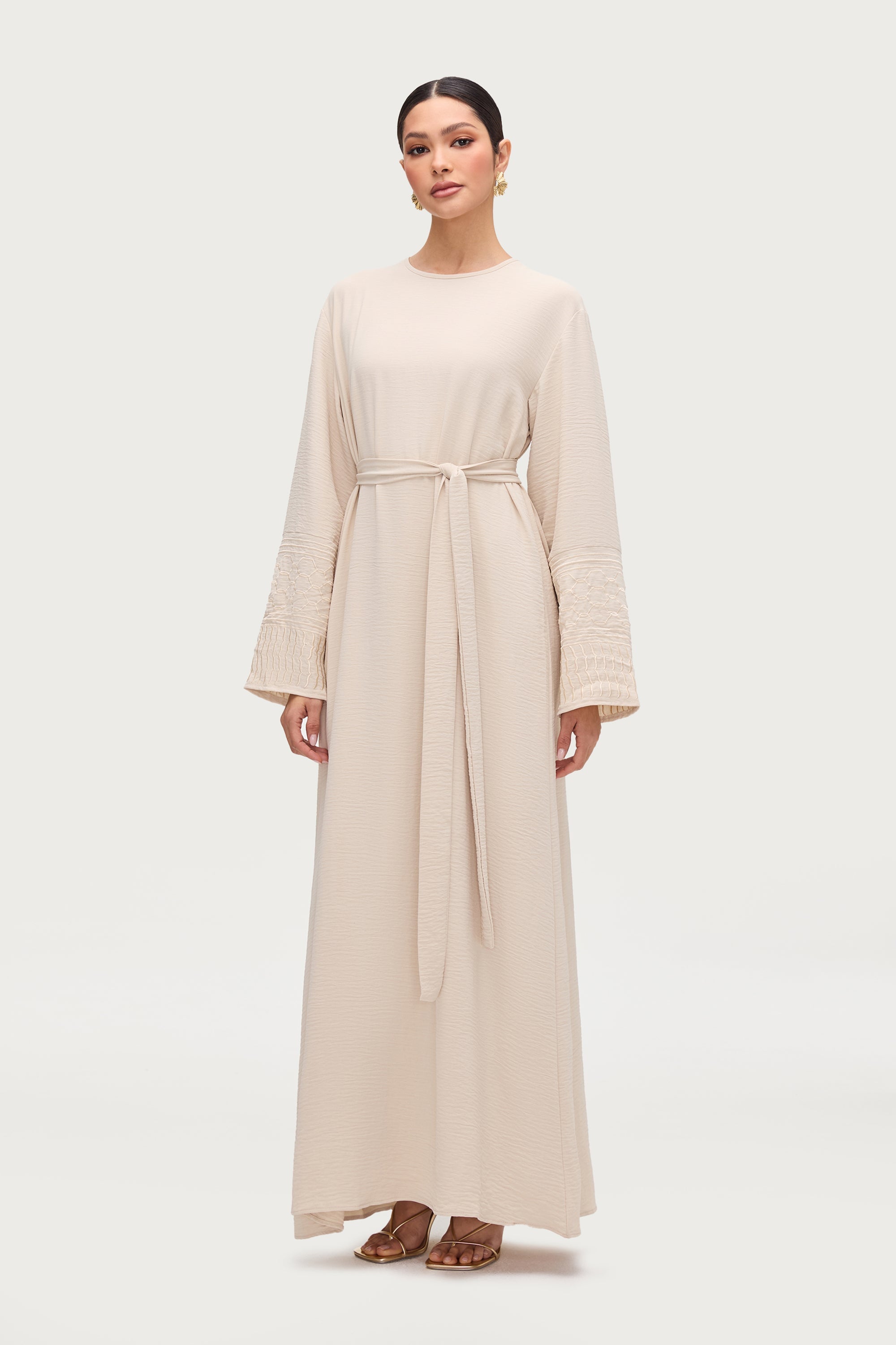 Dima Embroidered Maxi Dress - Stone Abayas Veiled