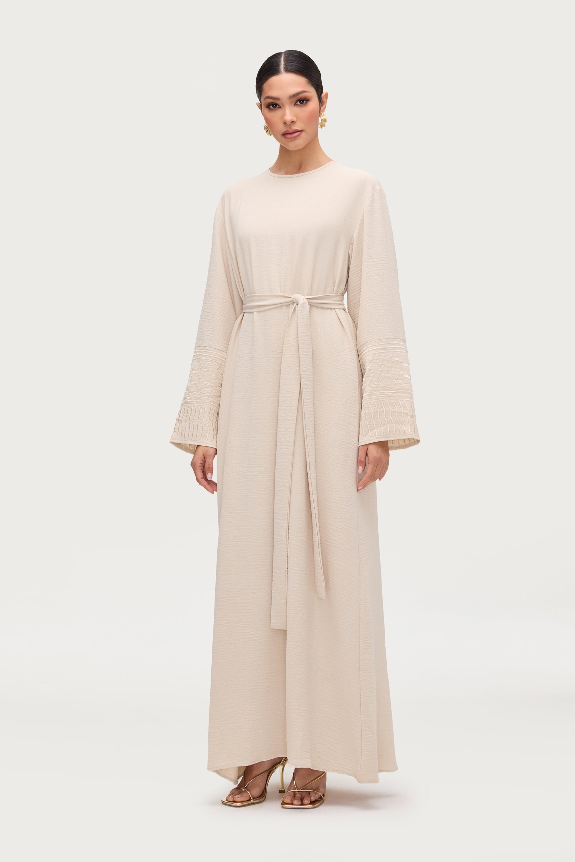Dima Embroidered Maxi Dress - Stone Abayas Veiled