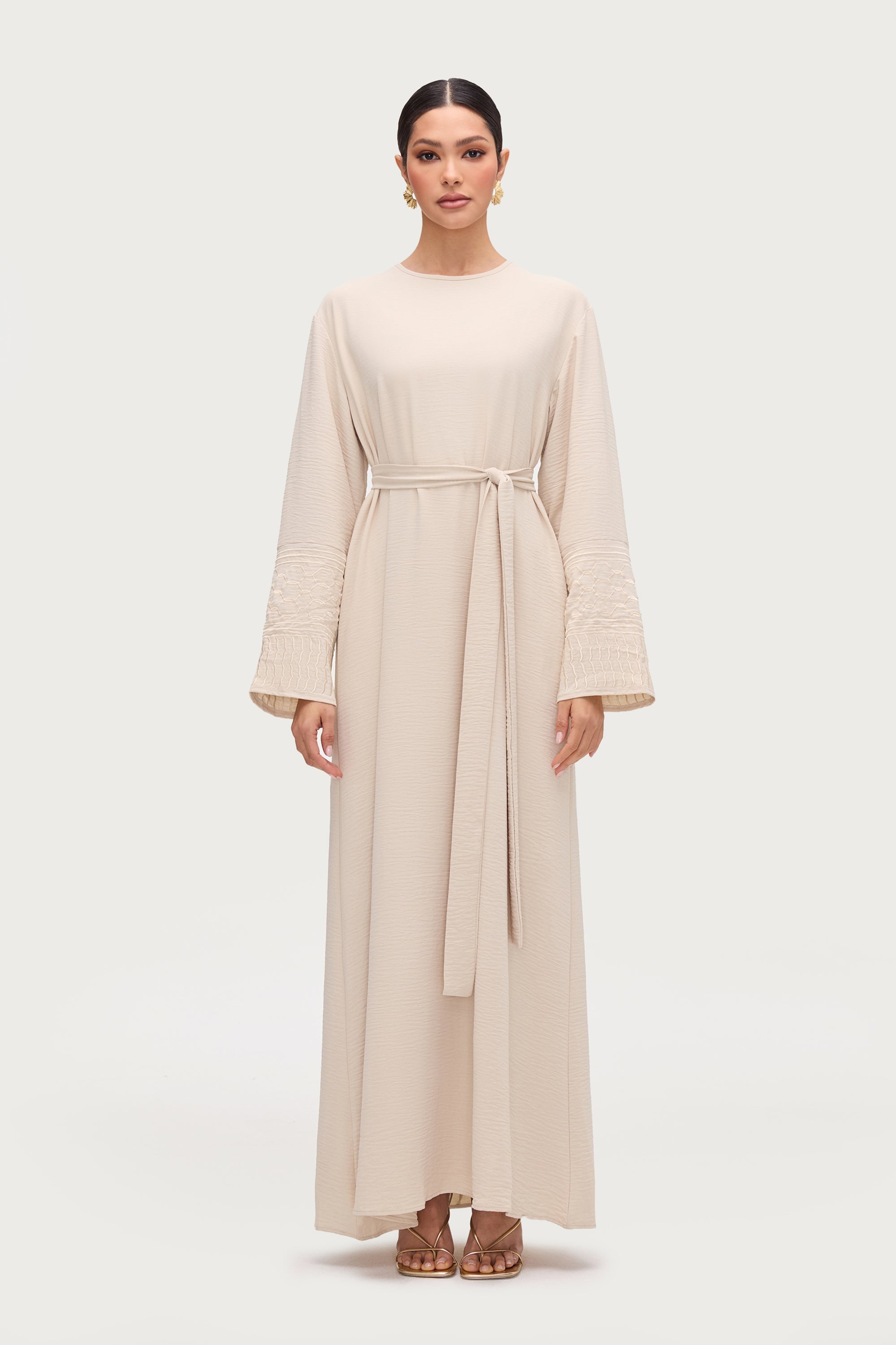 Dima Embroidered Maxi Dress - Stone Abayas Veiled