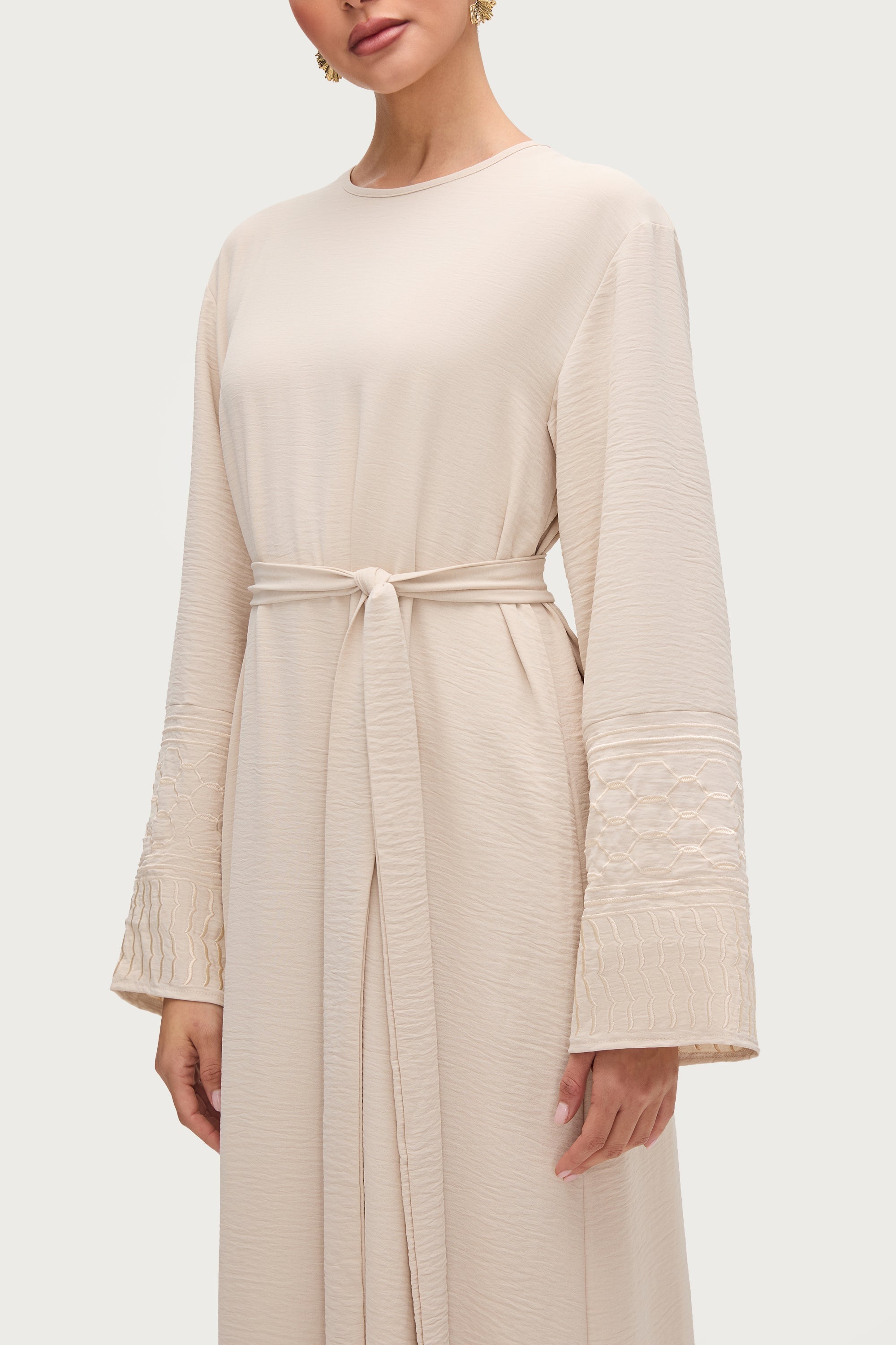 Dima Embroidered Maxi Dress - Stone Abayas Veiled