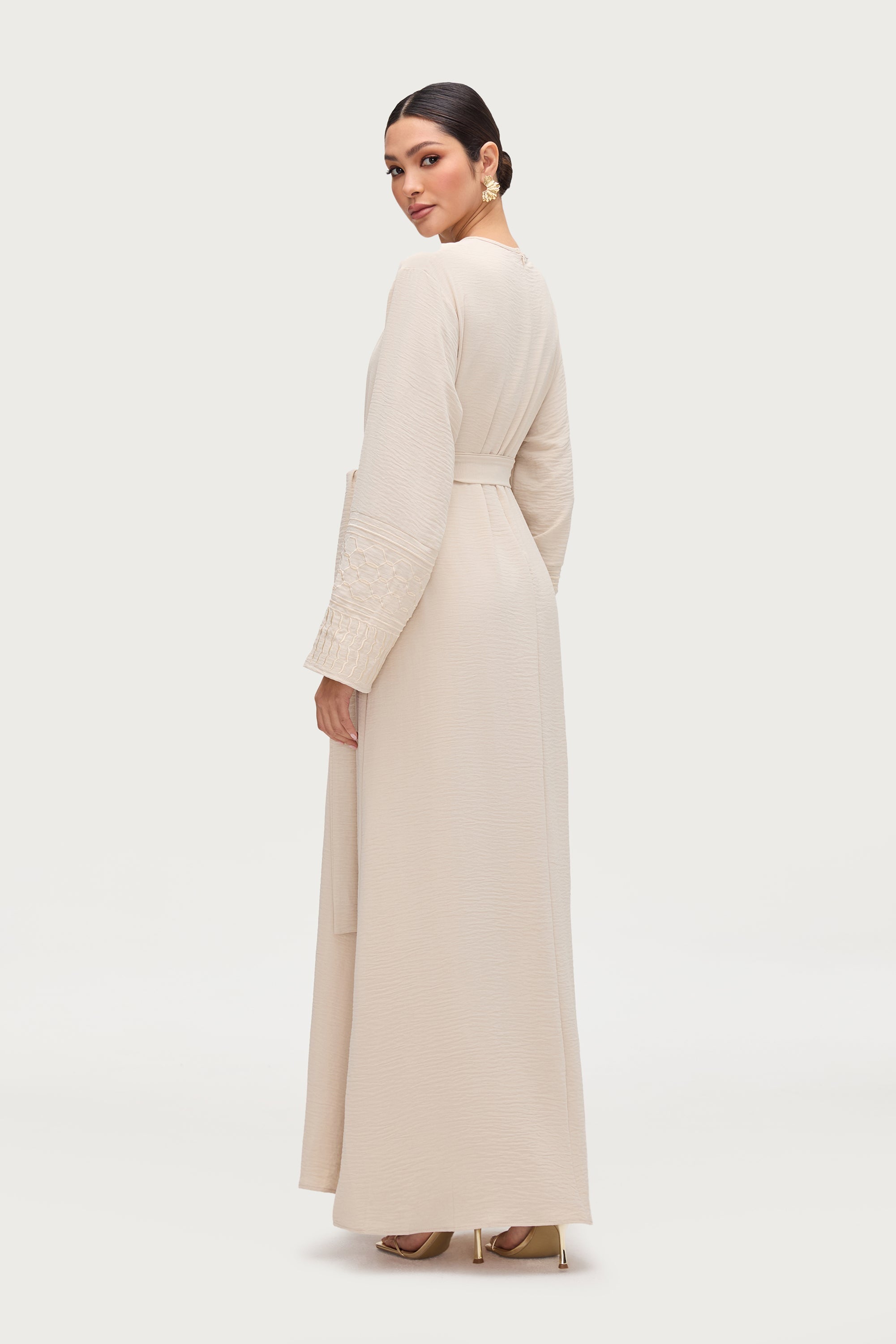 Dima Embroidered Maxi Dress - Stone Abayas Veiled