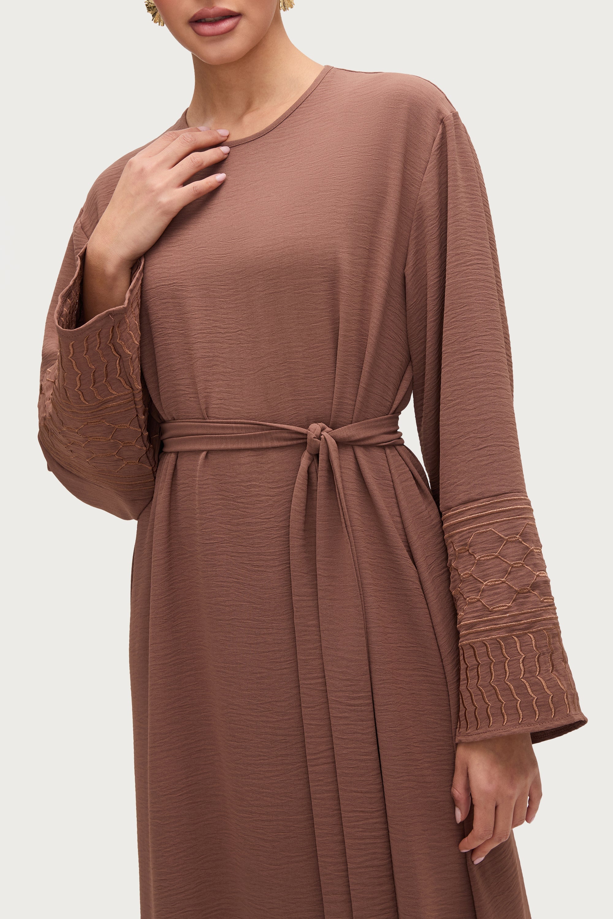Dima Embroidered Maxi Dress - Truffle Abayas Veiled