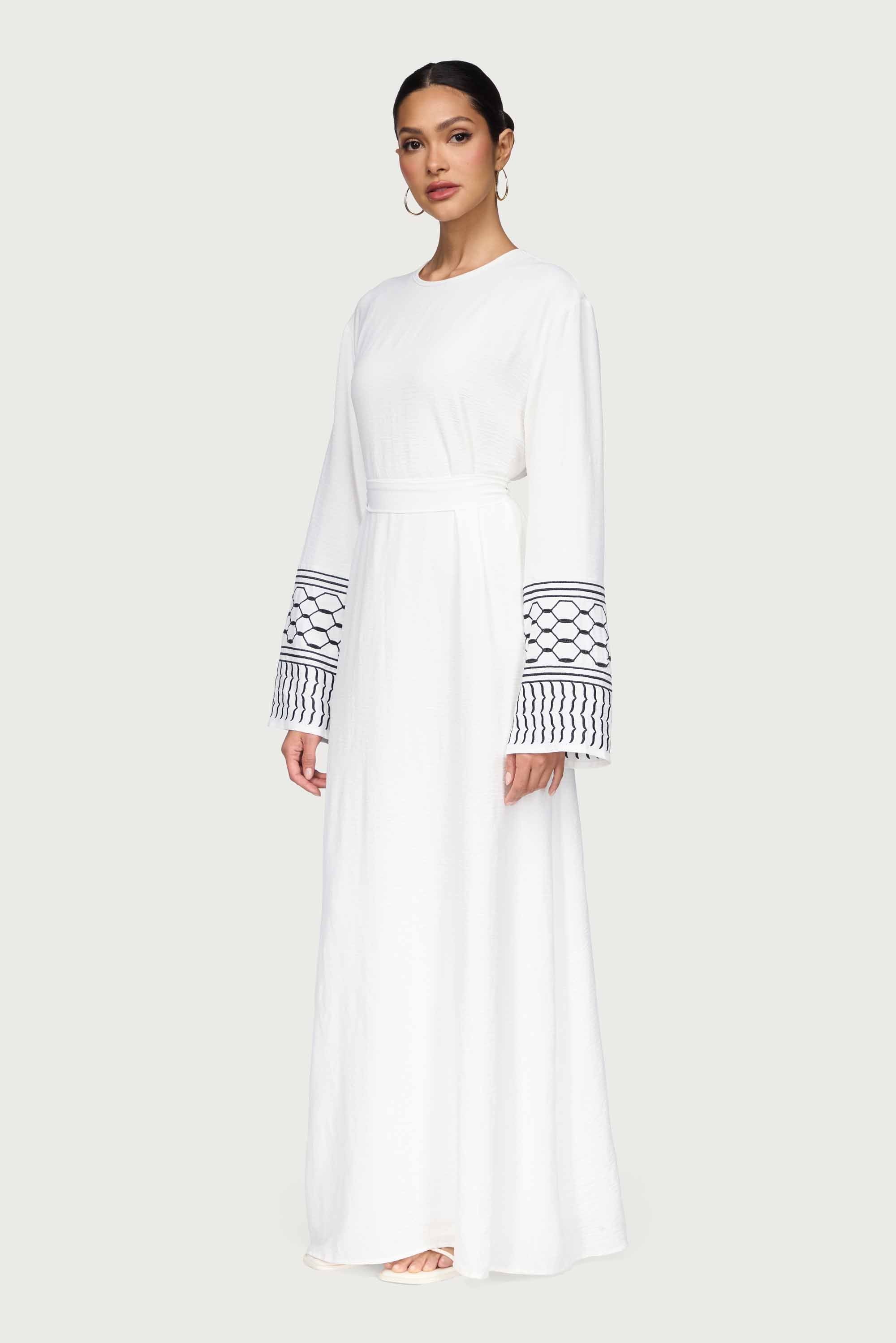 Dima Embroidered Maxi Dress - White Abayas Veiled