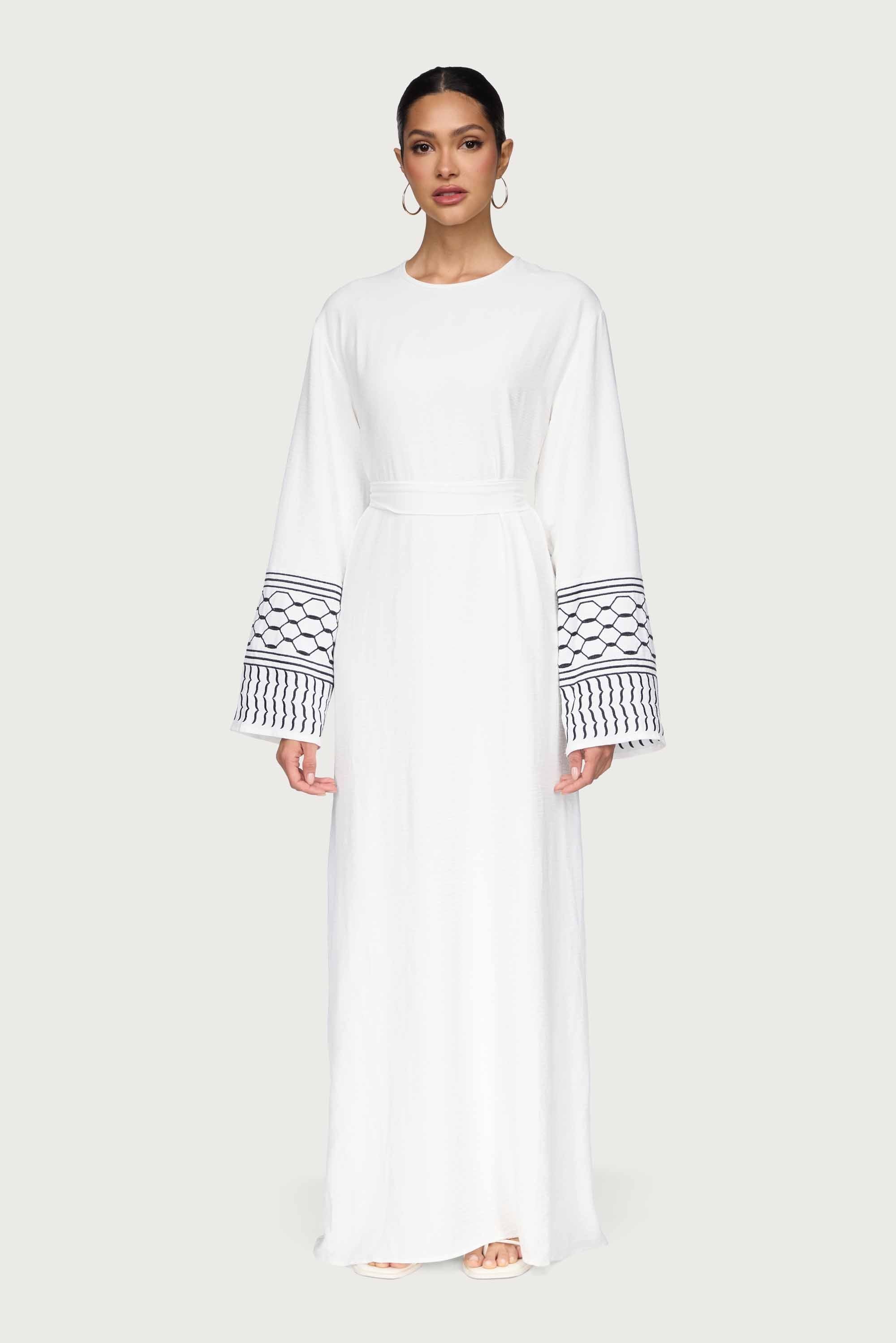 Dima Embroidered Maxi Dress - White Abayas Veiled