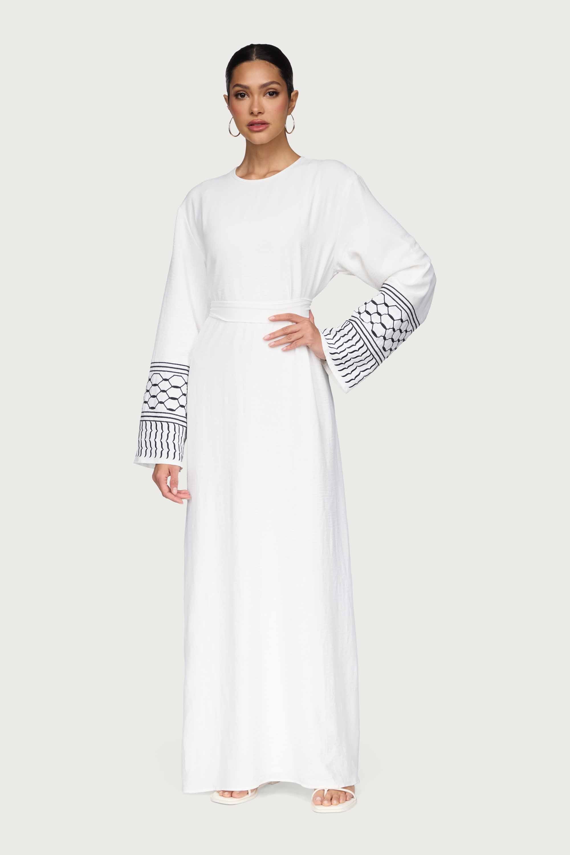 Dima Embroidered Maxi Dress - White Abayas Veiled