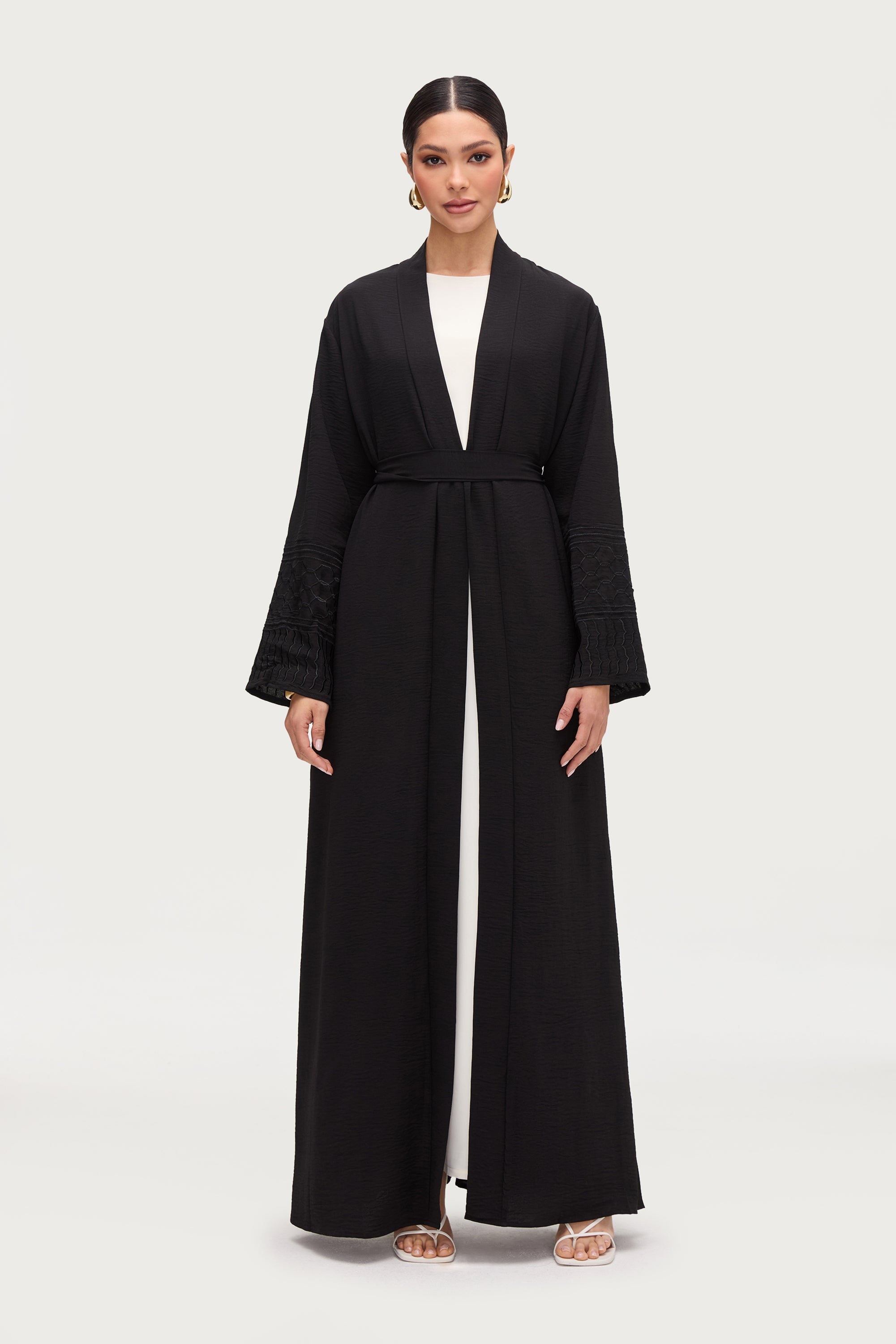 Dima Embroidered Open Abaya - Black Abayas Veiled