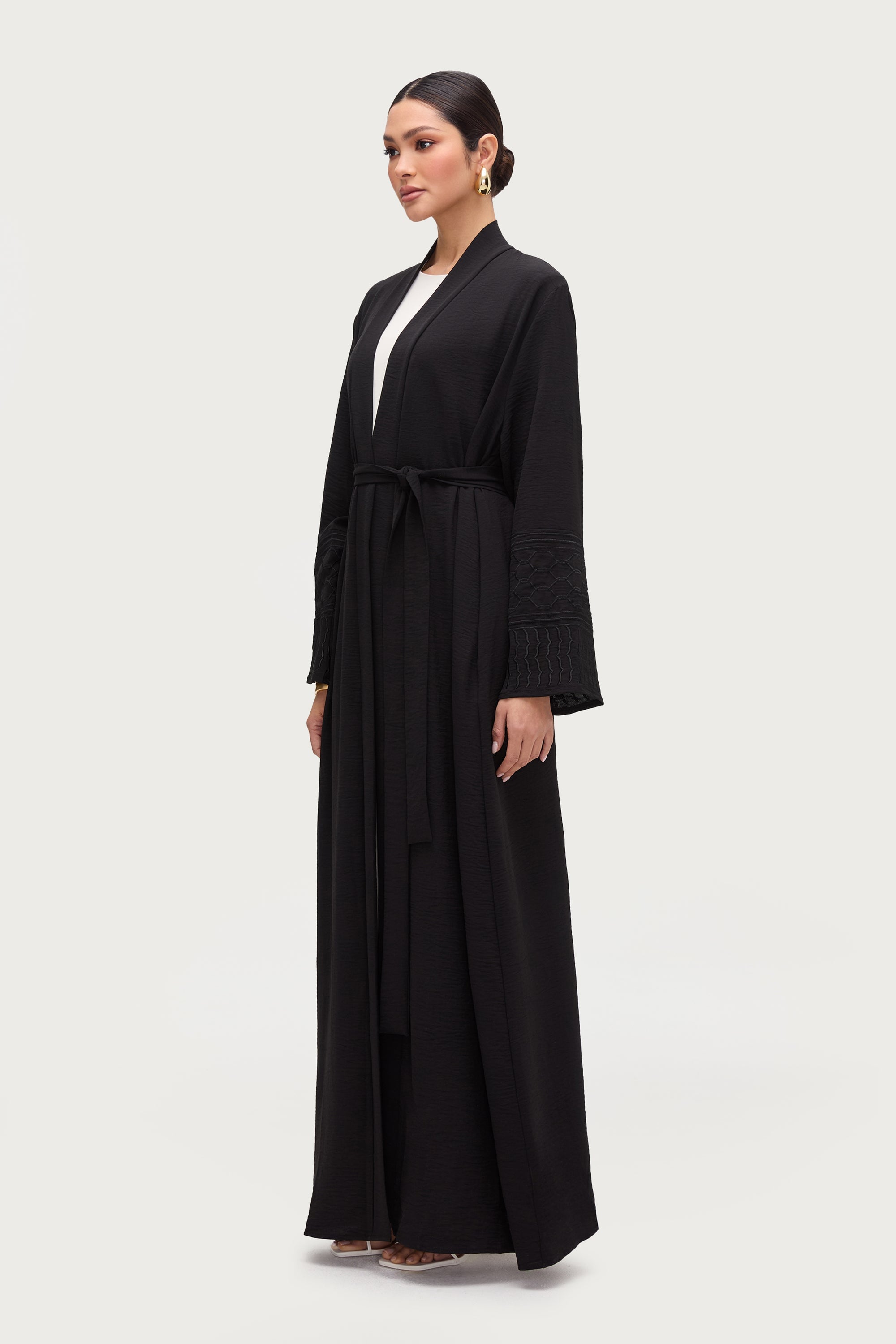 Dima Embroidered Open Abaya - Black Abayas Veiled