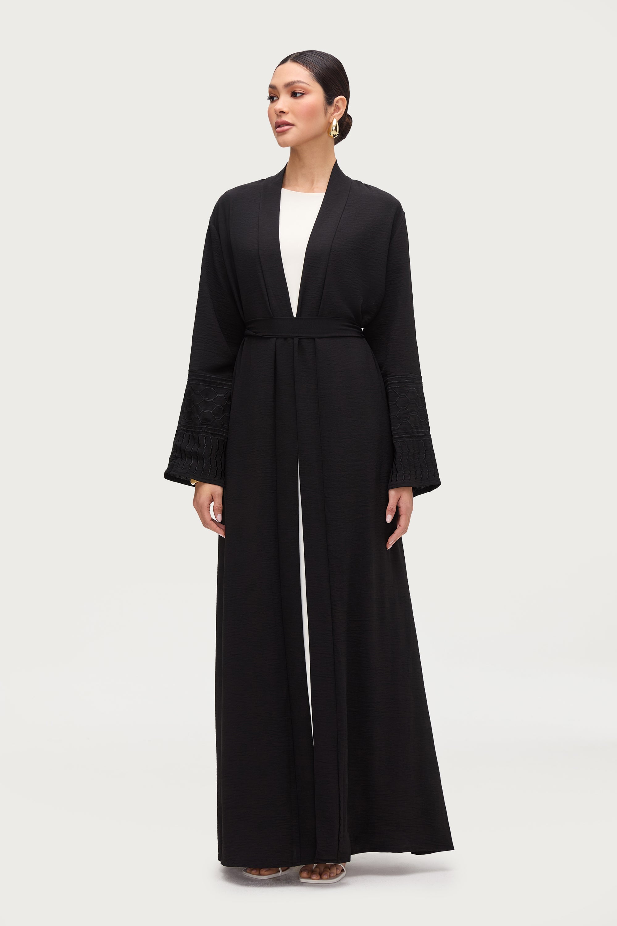 Dima Embroidered Open Abaya - Black Abayas Veiled