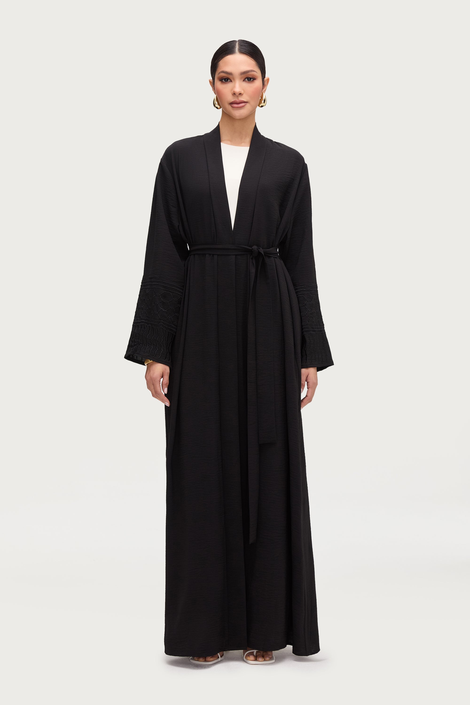Dima Embroidered Open Abaya - Black Abayas Veiled