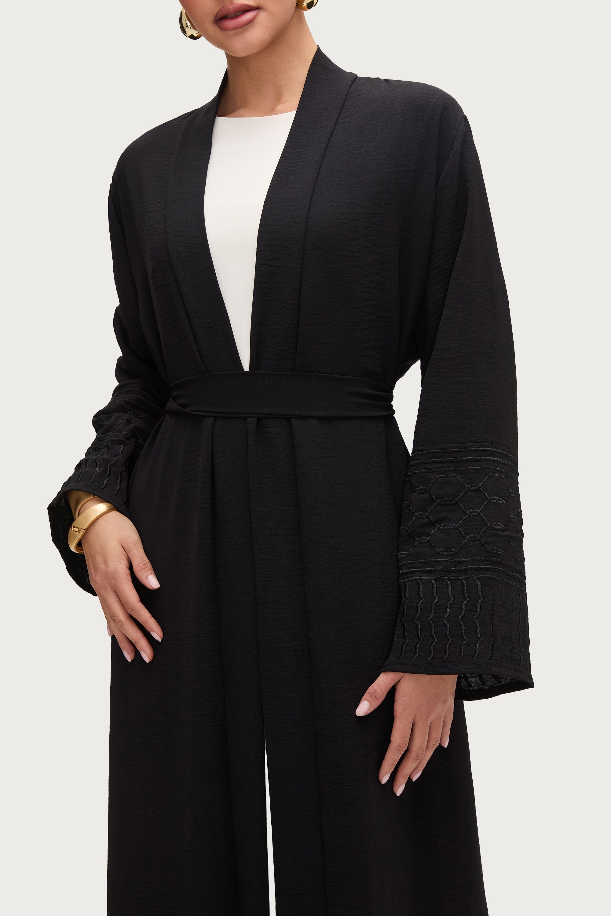 Dima Embroidered Open Abaya - Black Abayas Veiled